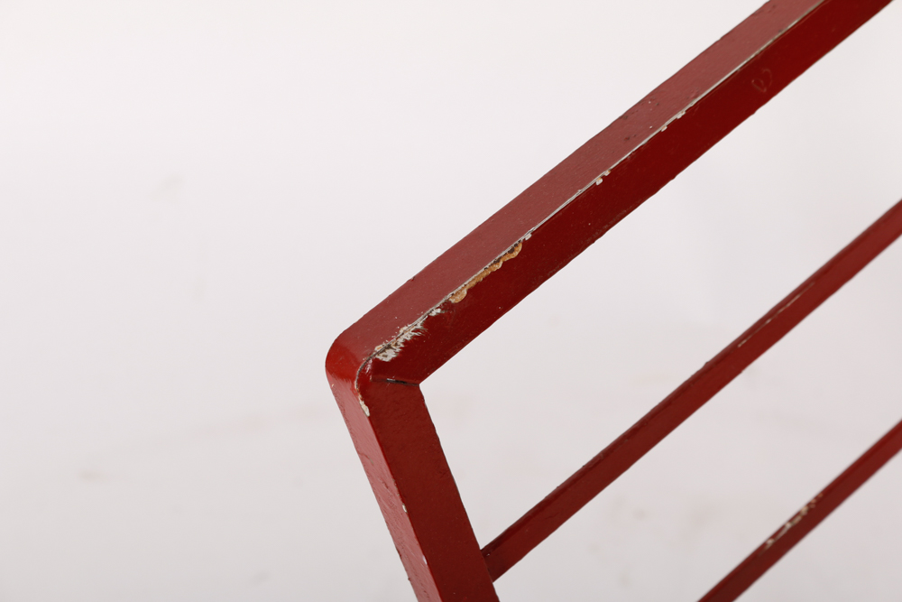 Red Outdoor Metal Bench and Chair