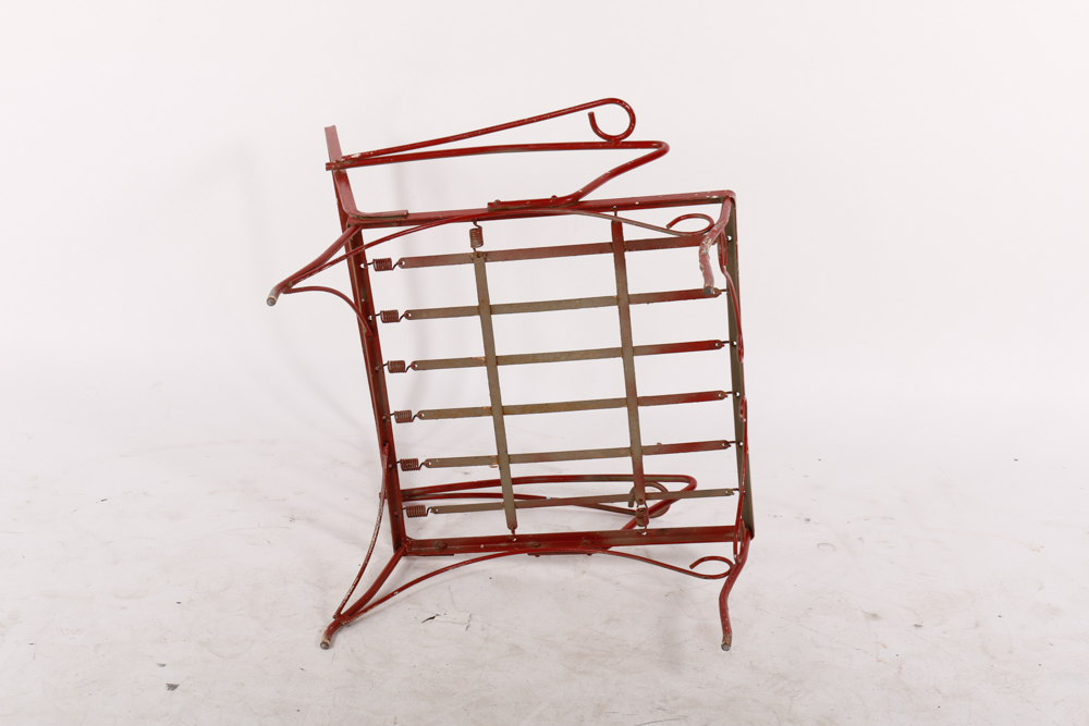 Red Outdoor Metal Bench and Chair