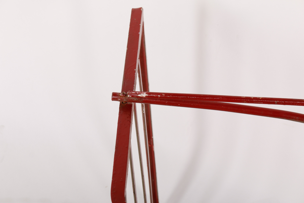 Red Outdoor Metal Bench and Chair