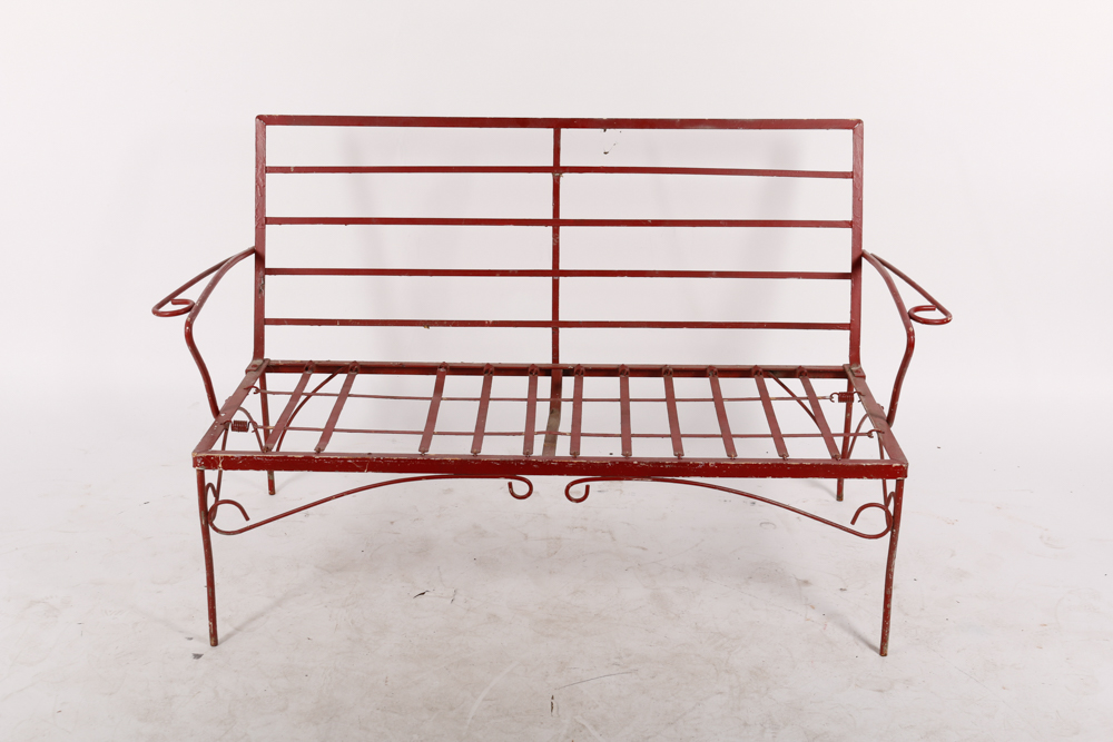 Red Outdoor Metal Bench and Chair