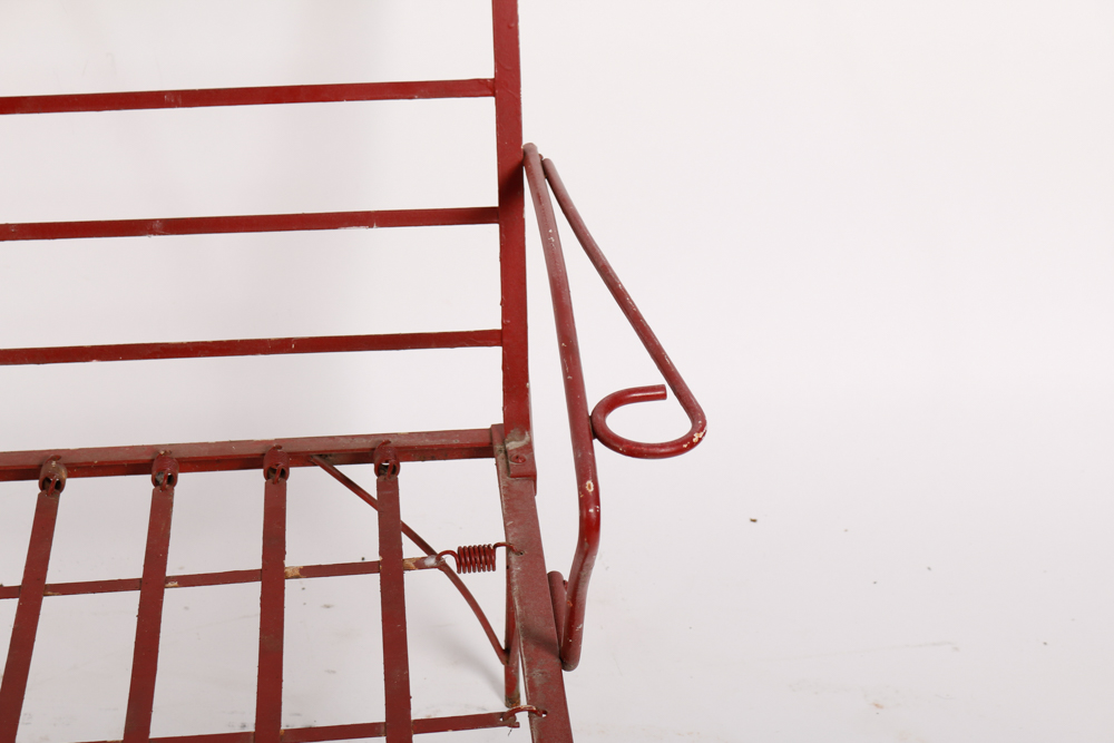 Red Outdoor Metal Bench and Chair