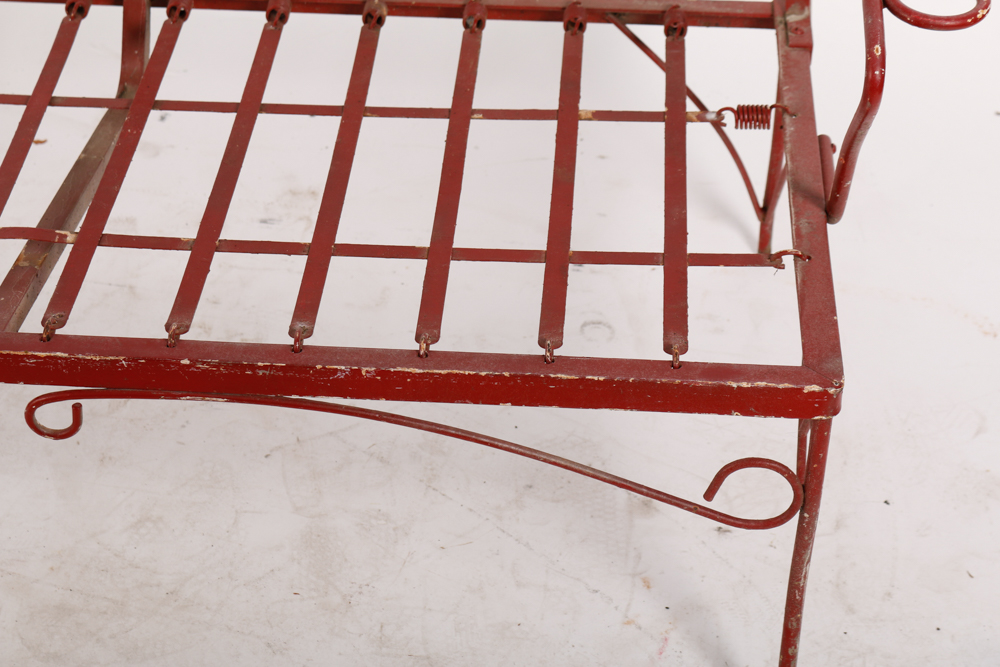 Red Outdoor Metal Bench and Chair