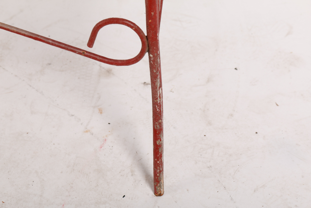 Red Outdoor Metal Bench and Chair