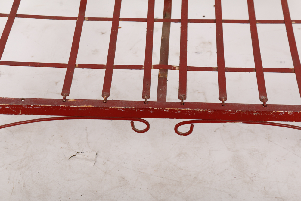 Red Outdoor Metal Bench and Chair