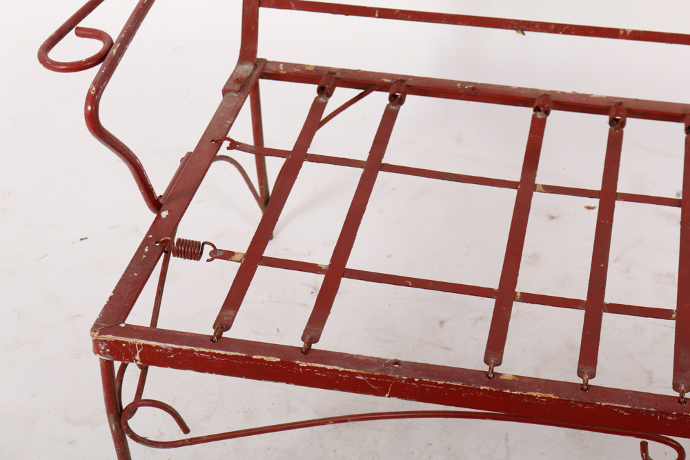 Red Outdoor Metal Bench and Chair