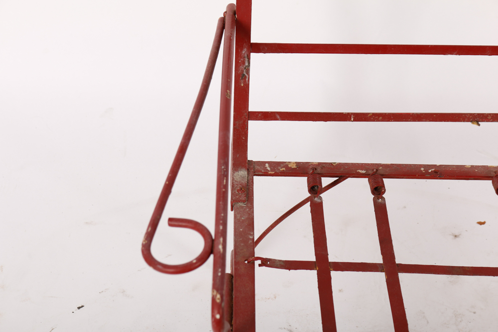 Red Outdoor Metal Bench and Chair