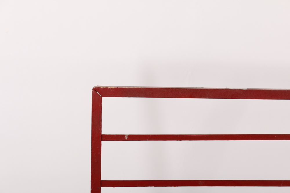 Red Outdoor Metal Bench and Chair