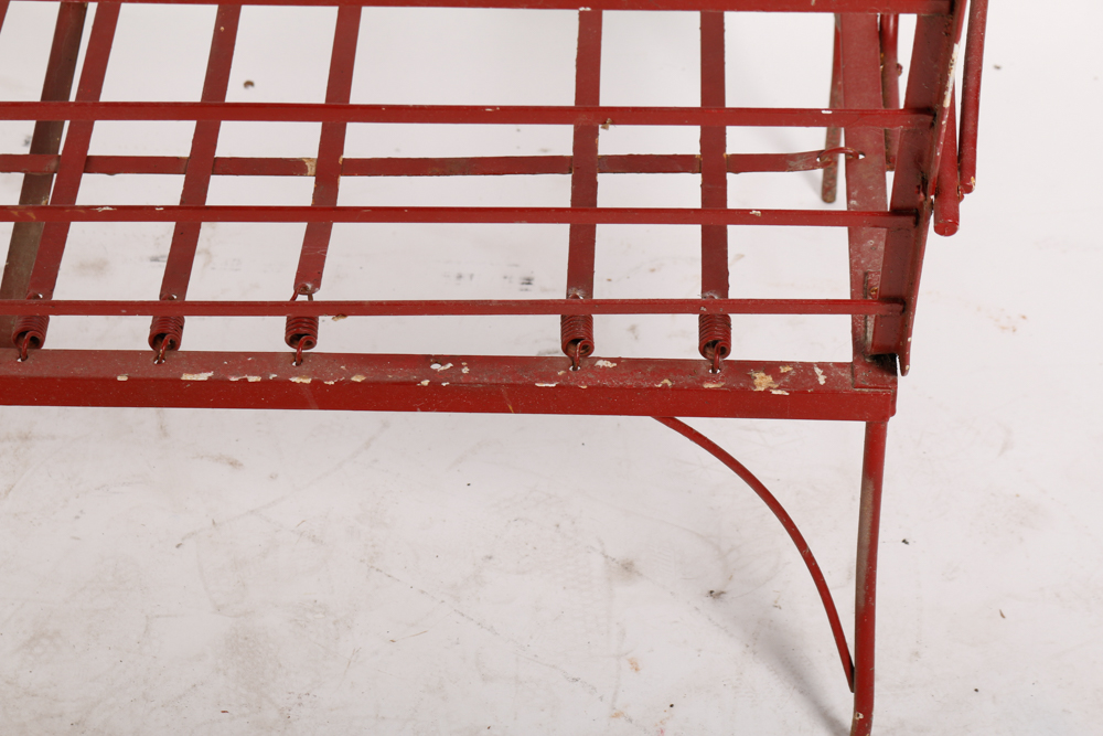 Red Outdoor Metal Bench and Chair