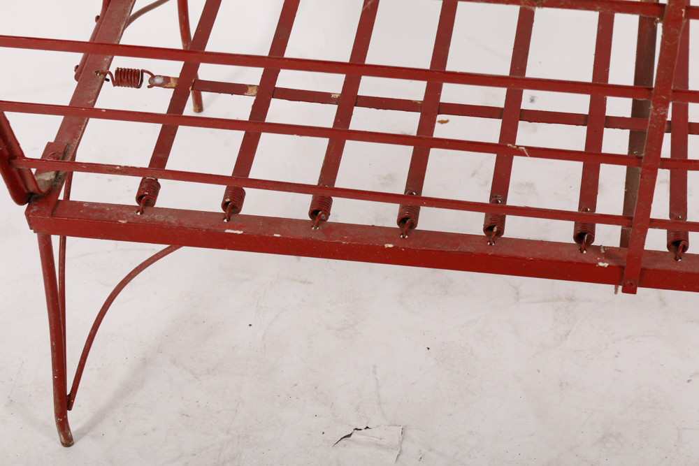 Red Outdoor Metal Bench and Chair