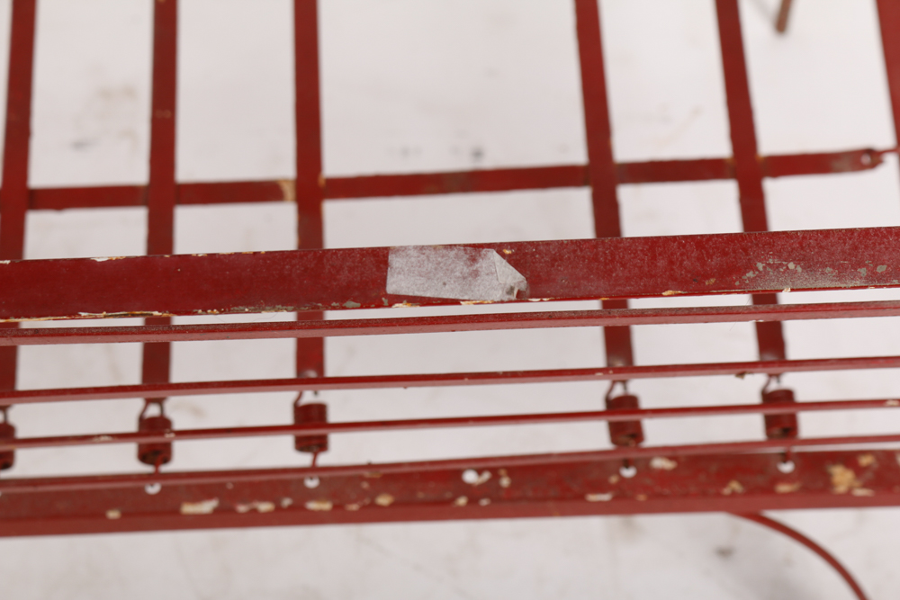 Red Outdoor Metal Bench and Chair