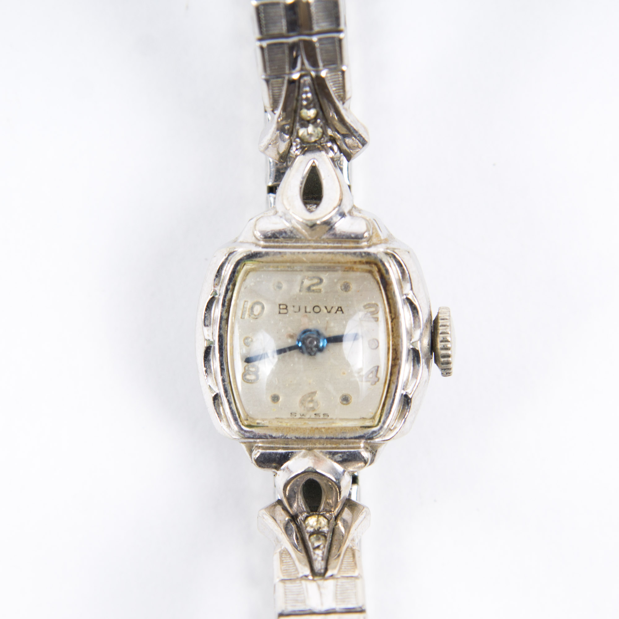 Bulova 10K White Rolled Gold Plated and Silver Tone Stem Wind Watch