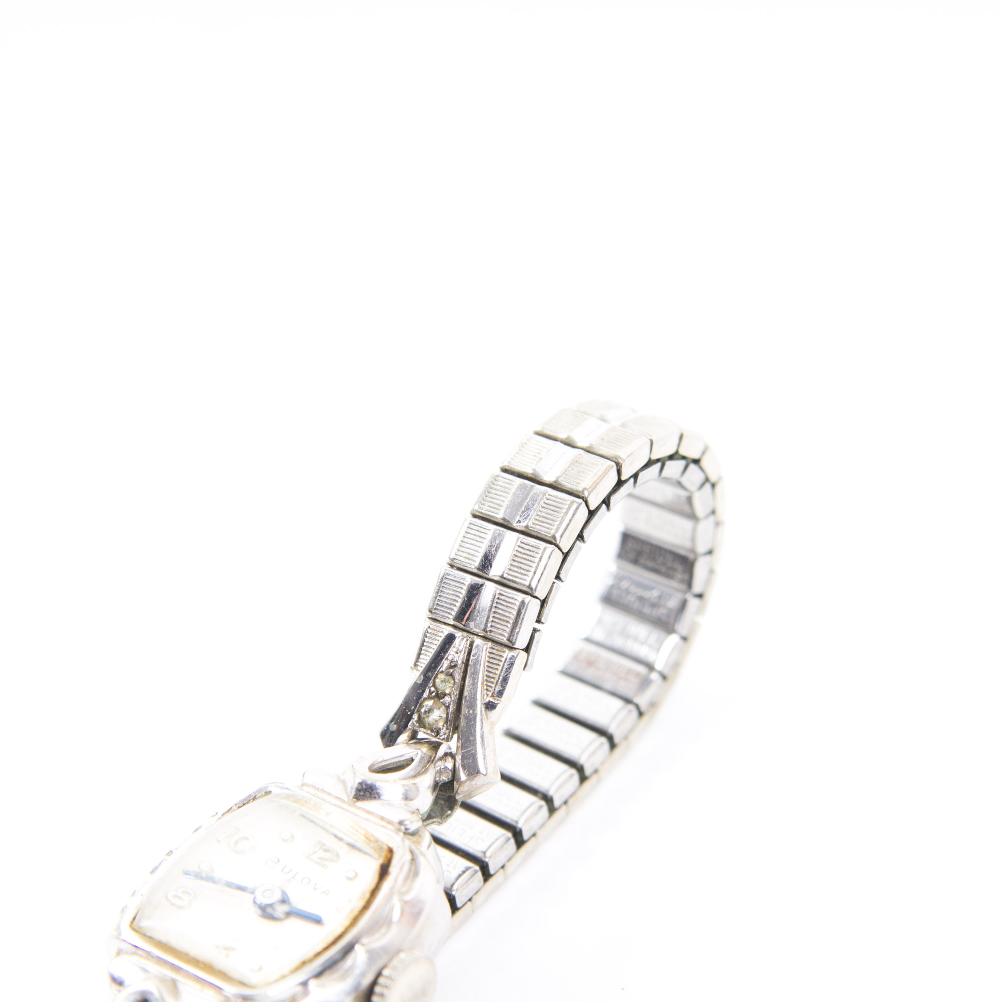 Bulova 10K White Rolled Gold Plated and Silver Tone Stem Wind Watch