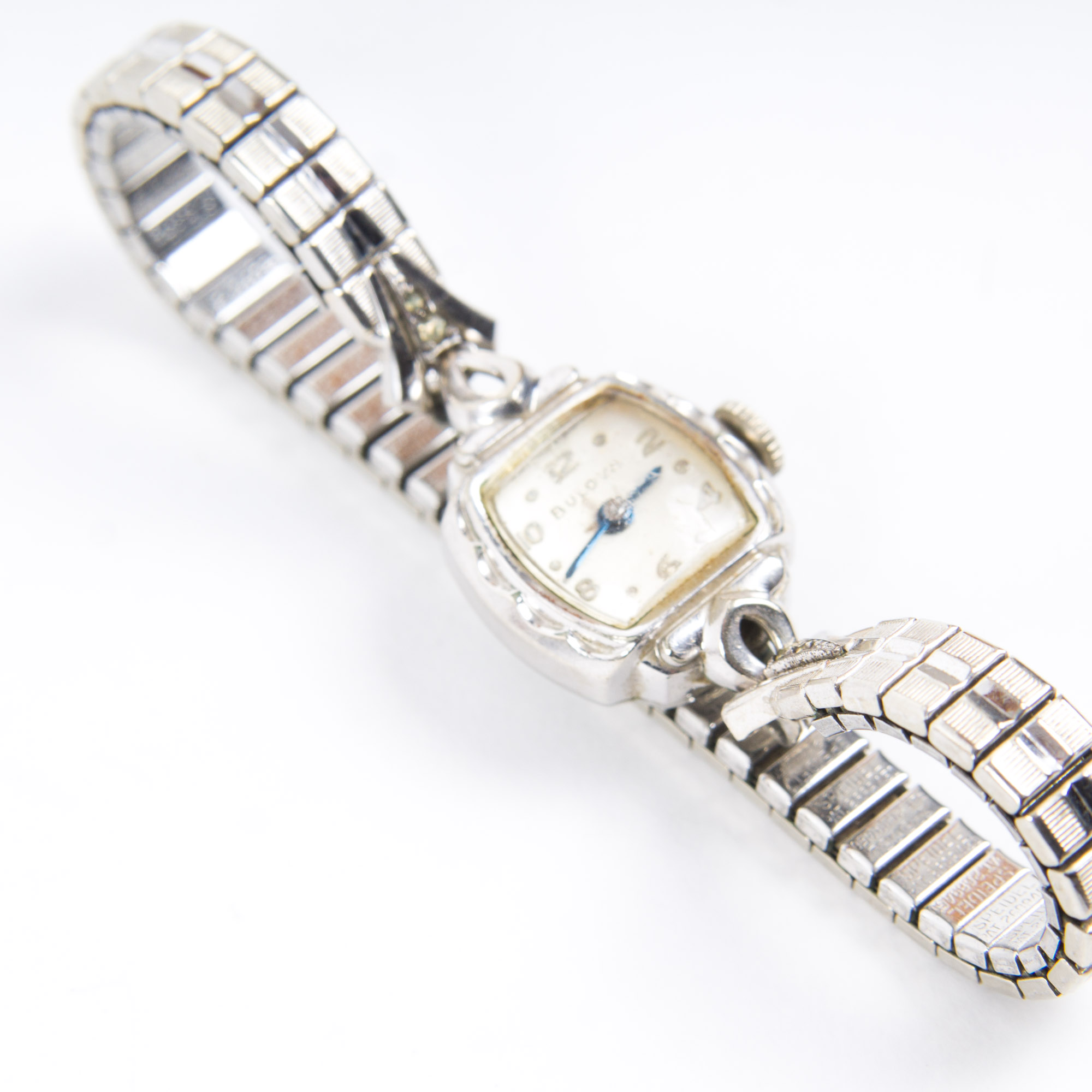 Bulova 10K White Rolled Gold Plated and Silver Tone Stem Wind Watch