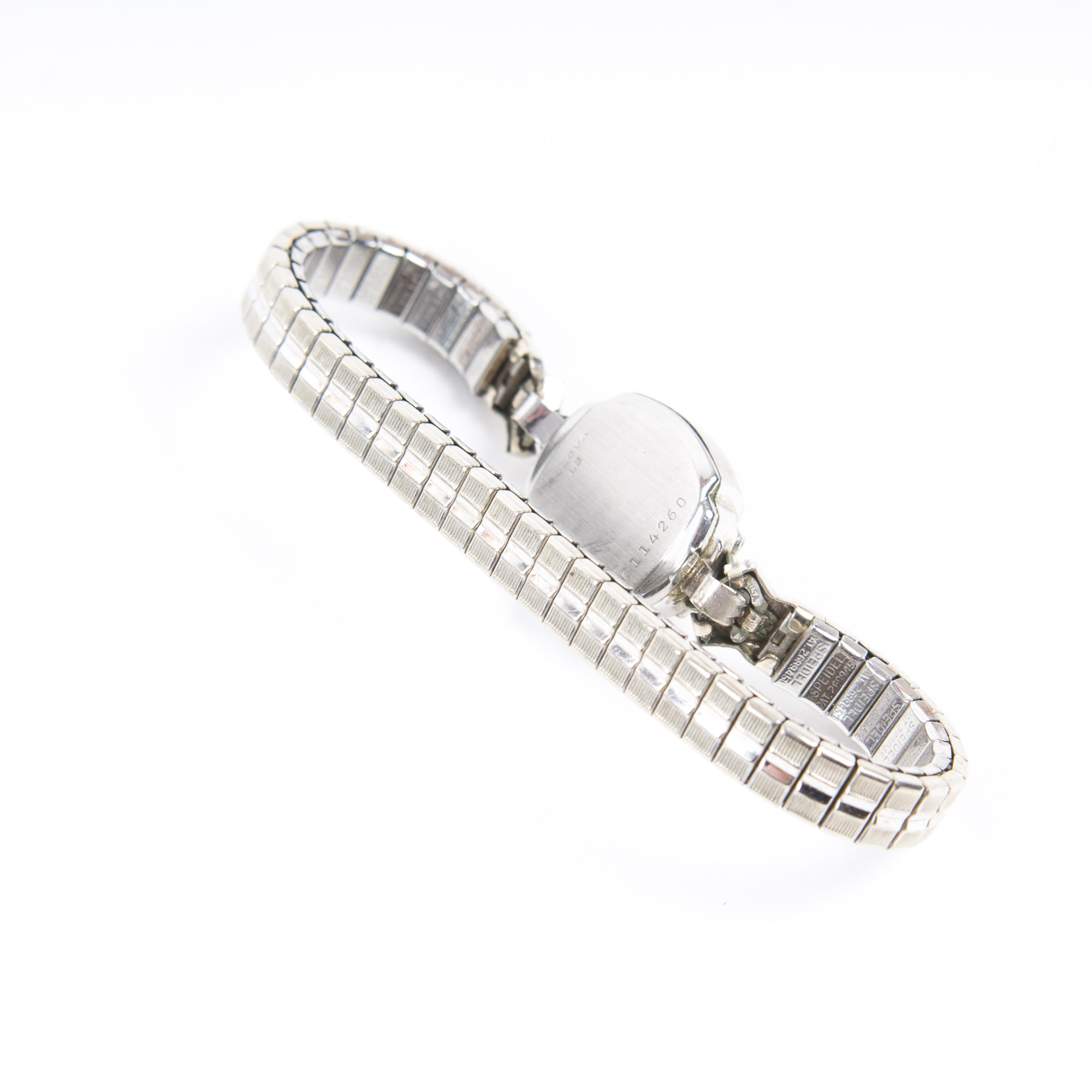 Bulova 10K White Rolled Gold Plated and Silver Tone Stem Wind Watch