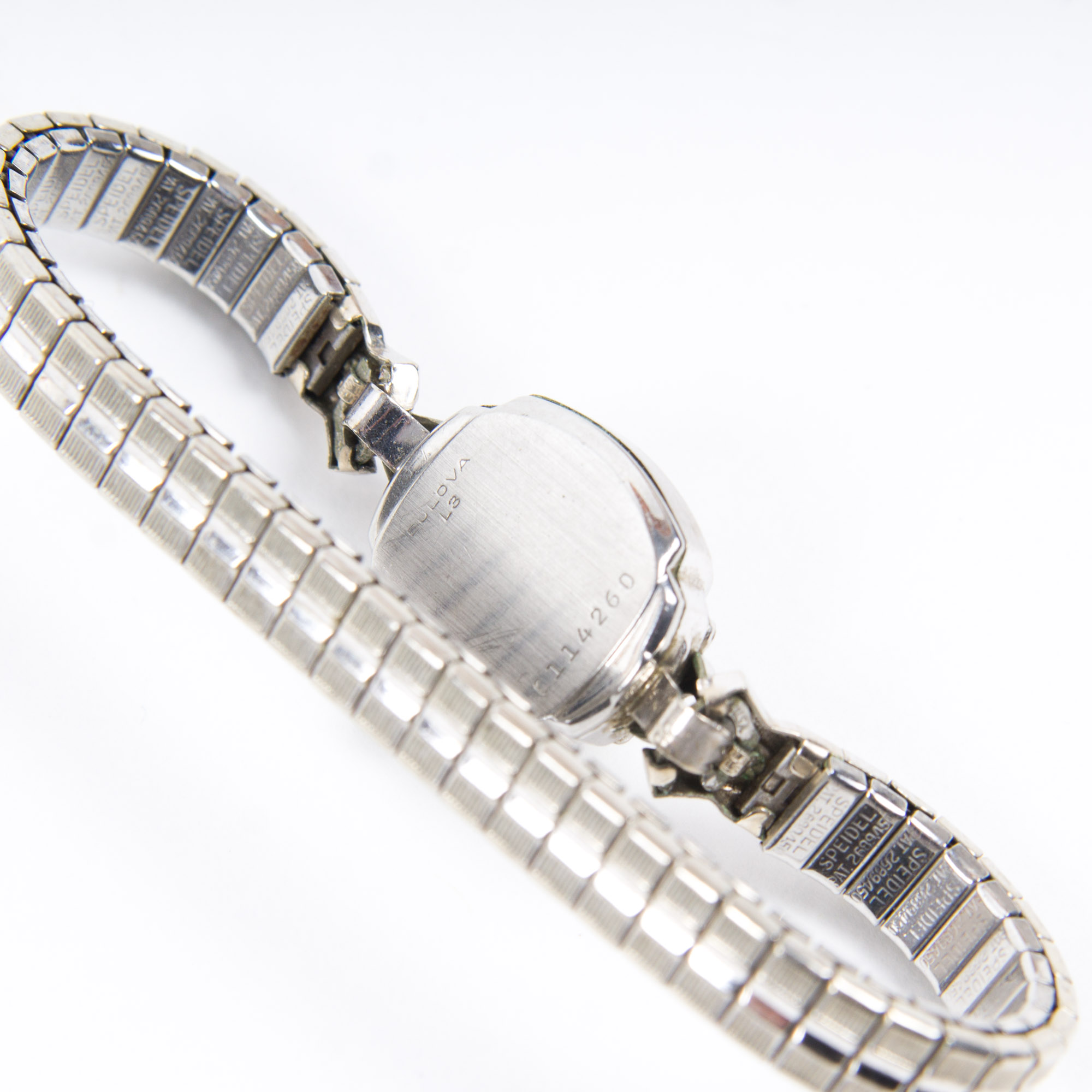 Bulova 10K White Rolled Gold Plated and Silver Tone Stem Wind Watch