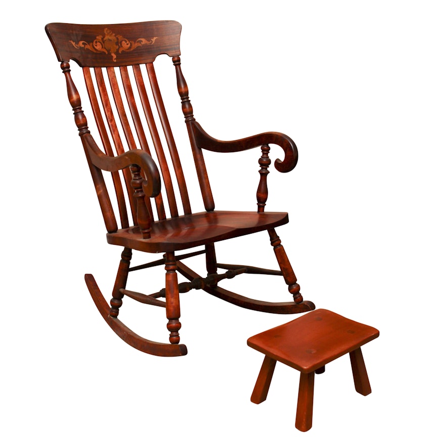 Vintage Wood Rocking Chair and Cushman Colonial Stool