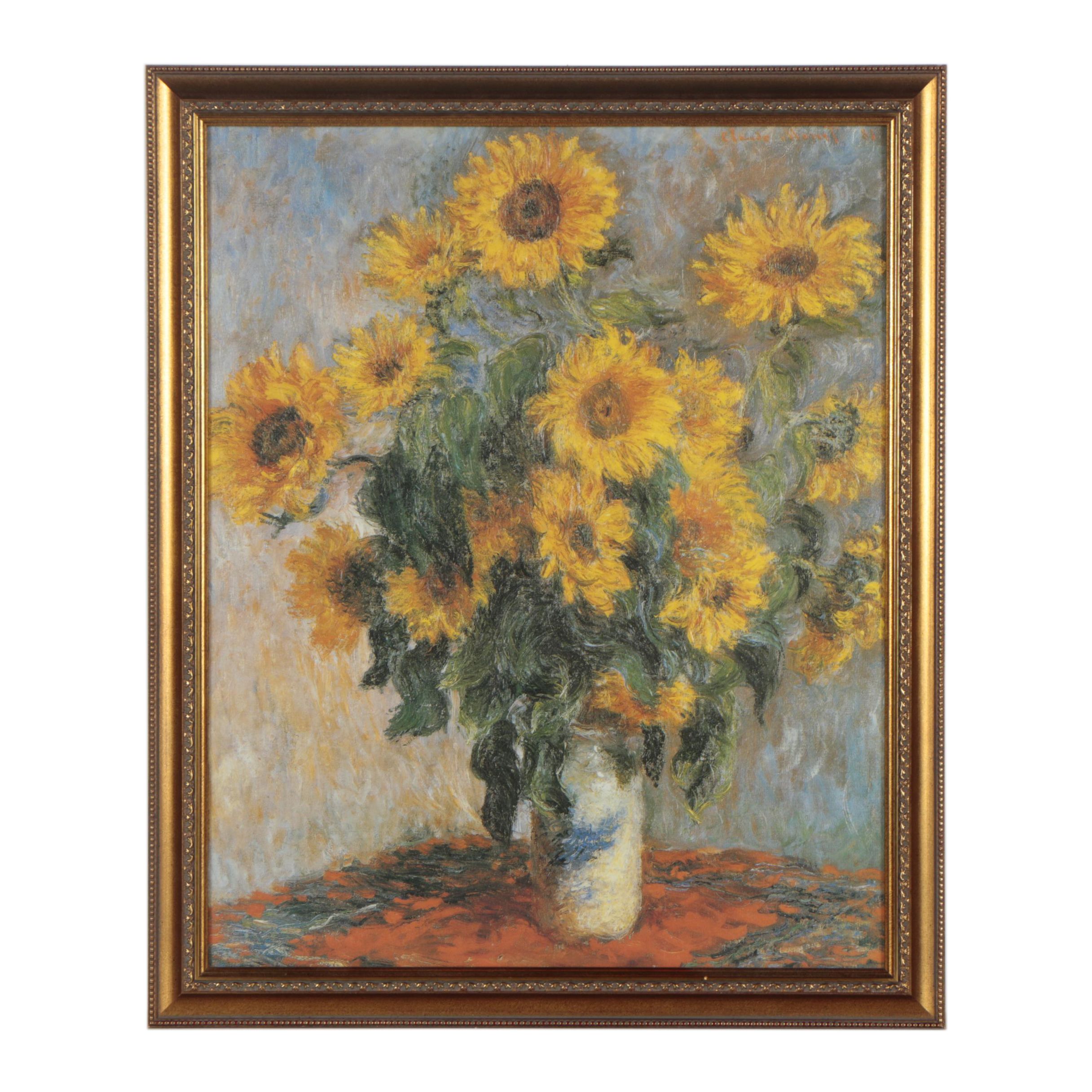 Offset Lithographic Reproduction After Claude Monet's "Bouquet of Sunflowers"