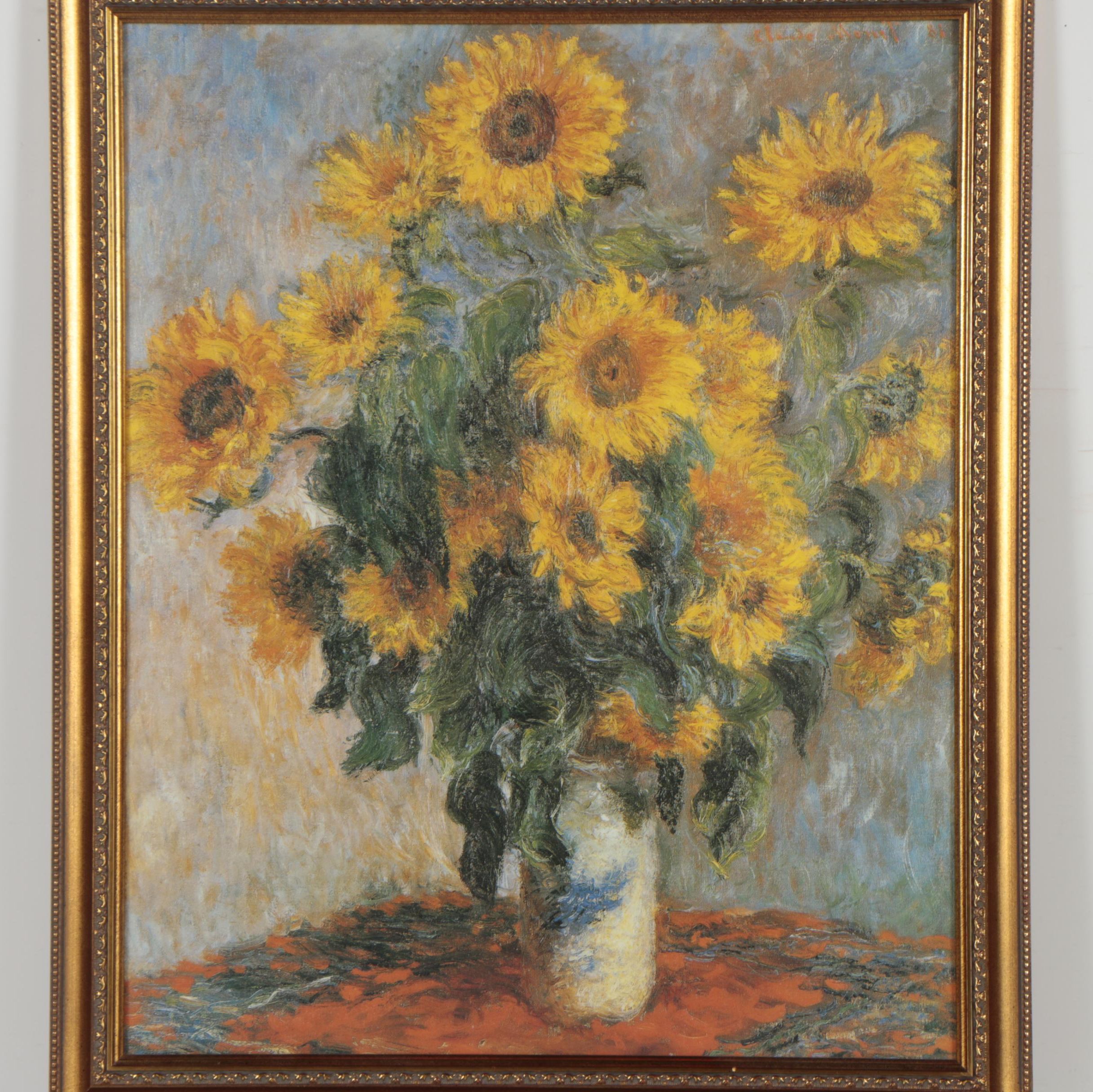 Offset Lithographic Reproduction After Claude Monet's "Bouquet of Sunflowers"
