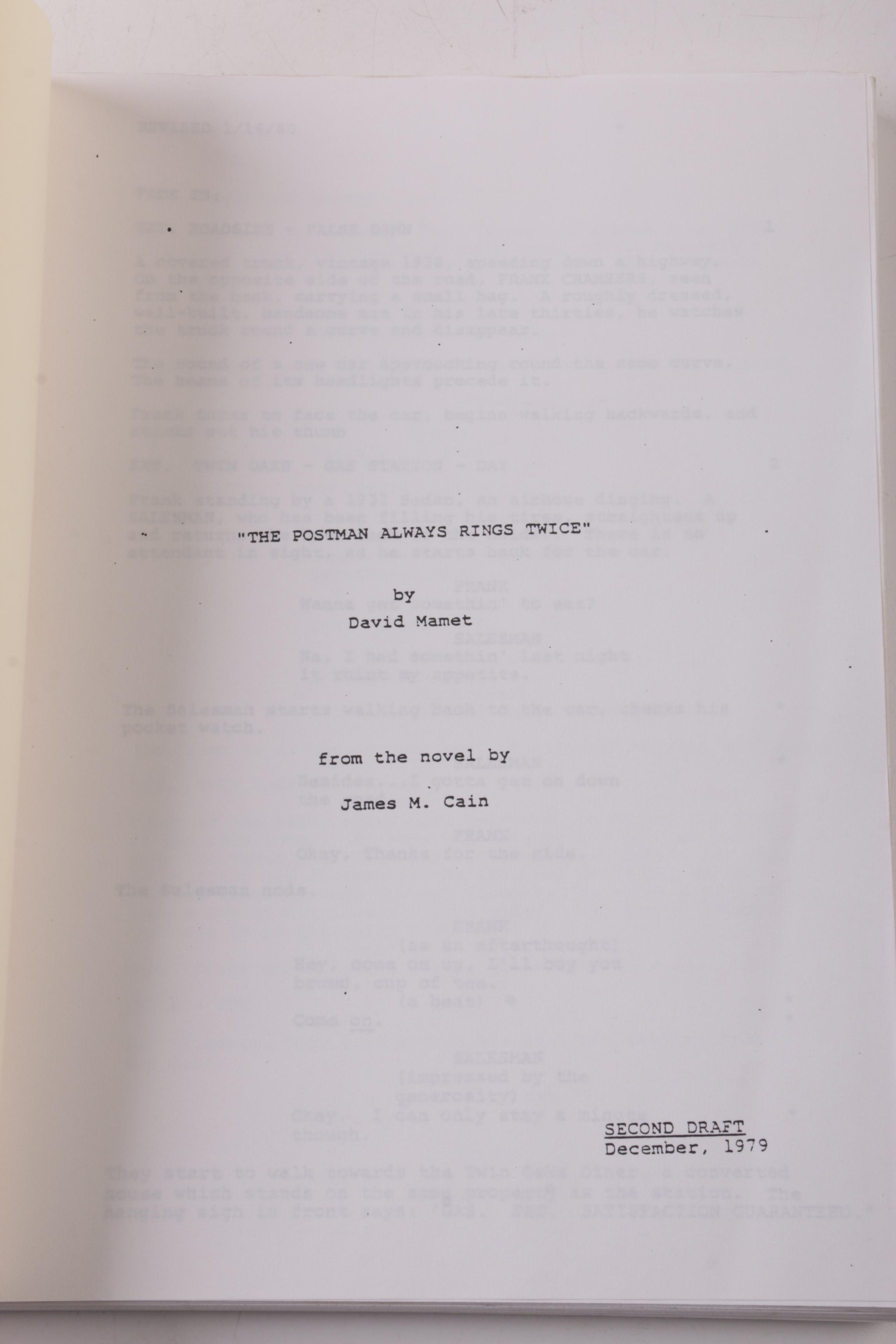 "The Postman Always Rings Twice" Screenplay by David Mamet