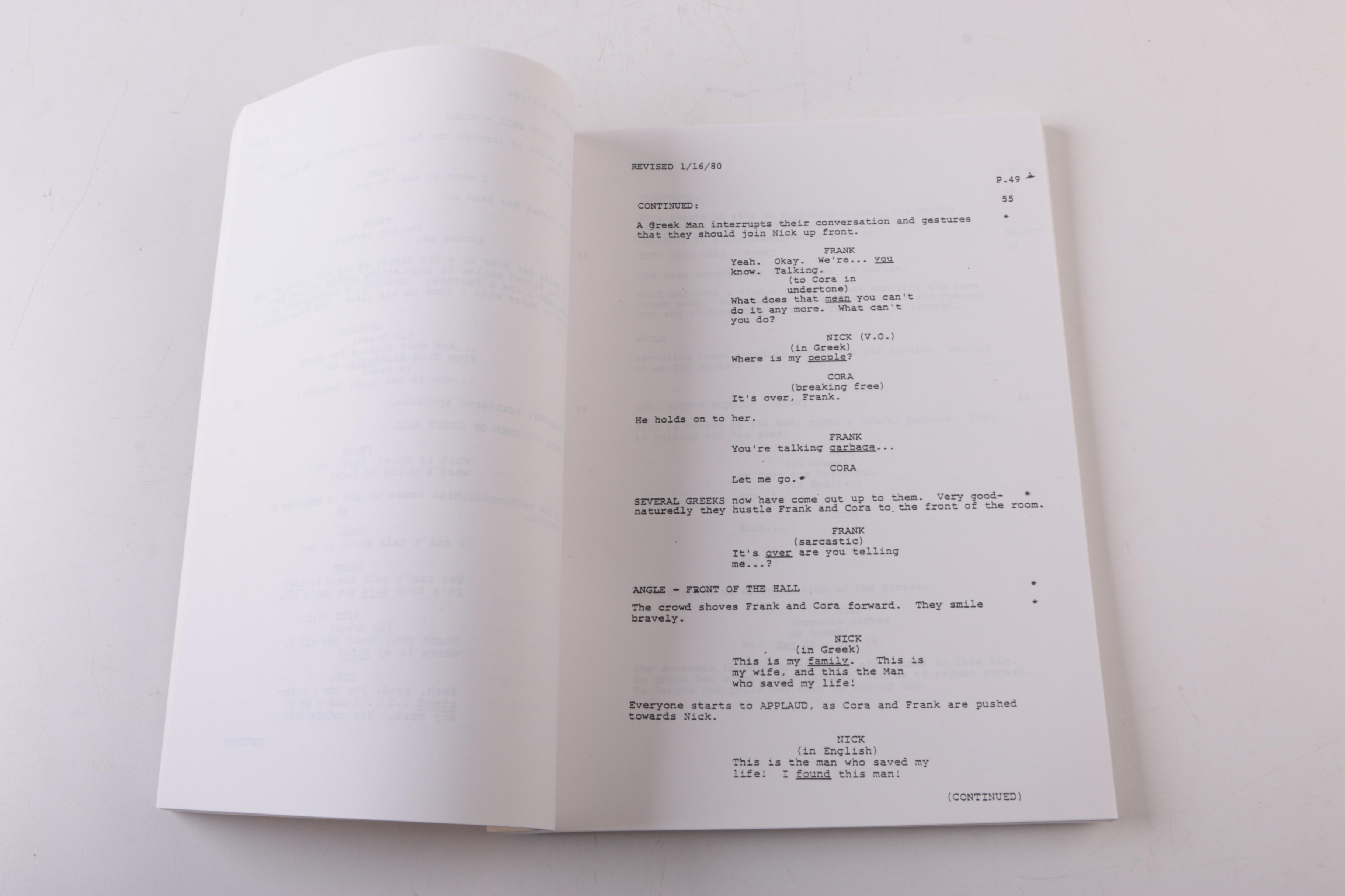 "The Postman Always Rings Twice" Screenplay by David Mamet