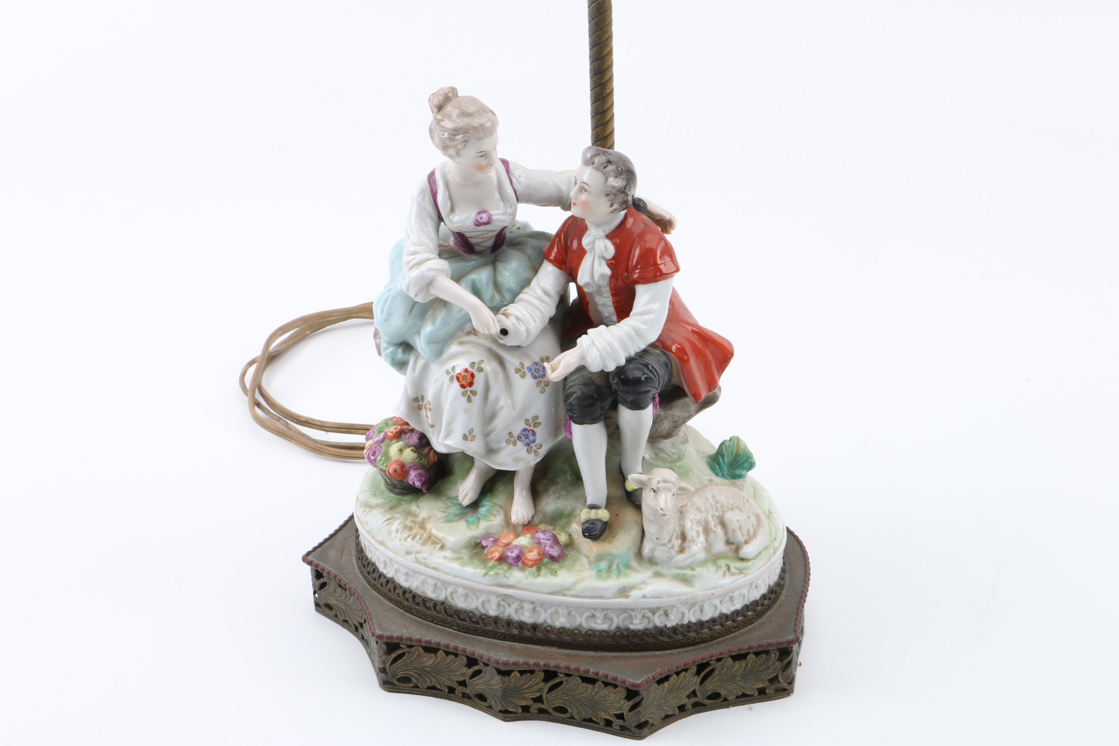 Royal Vienna-Style Porcelain Figural Tableau Lamp