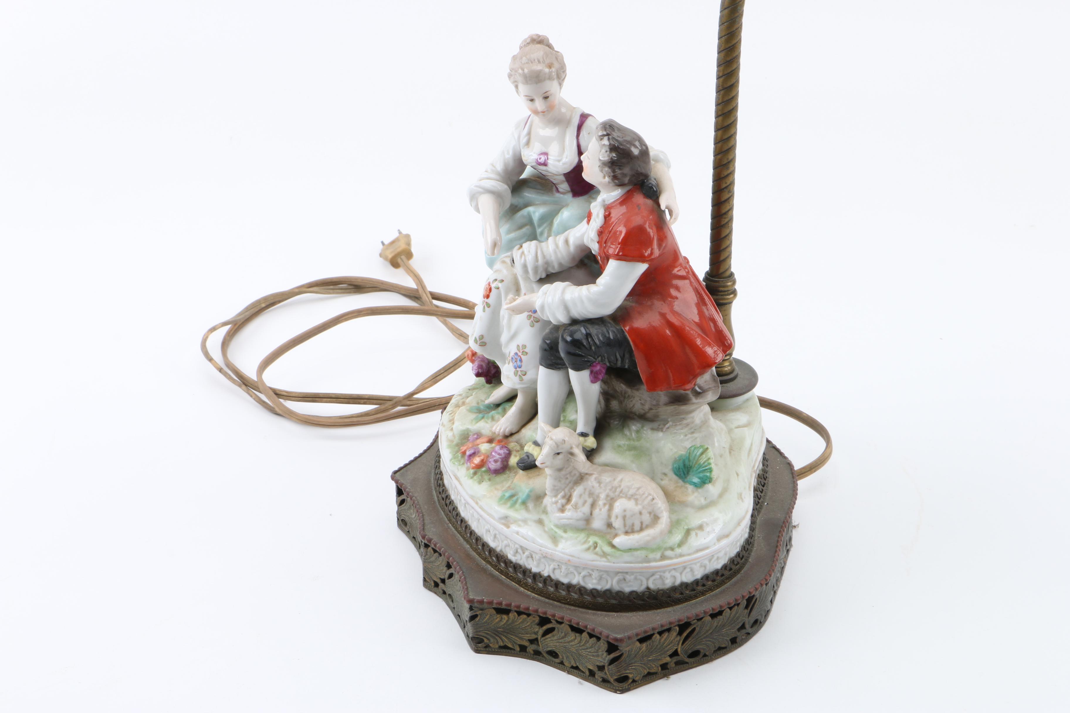 Royal Vienna-Style Porcelain Figural Tableau Lamp