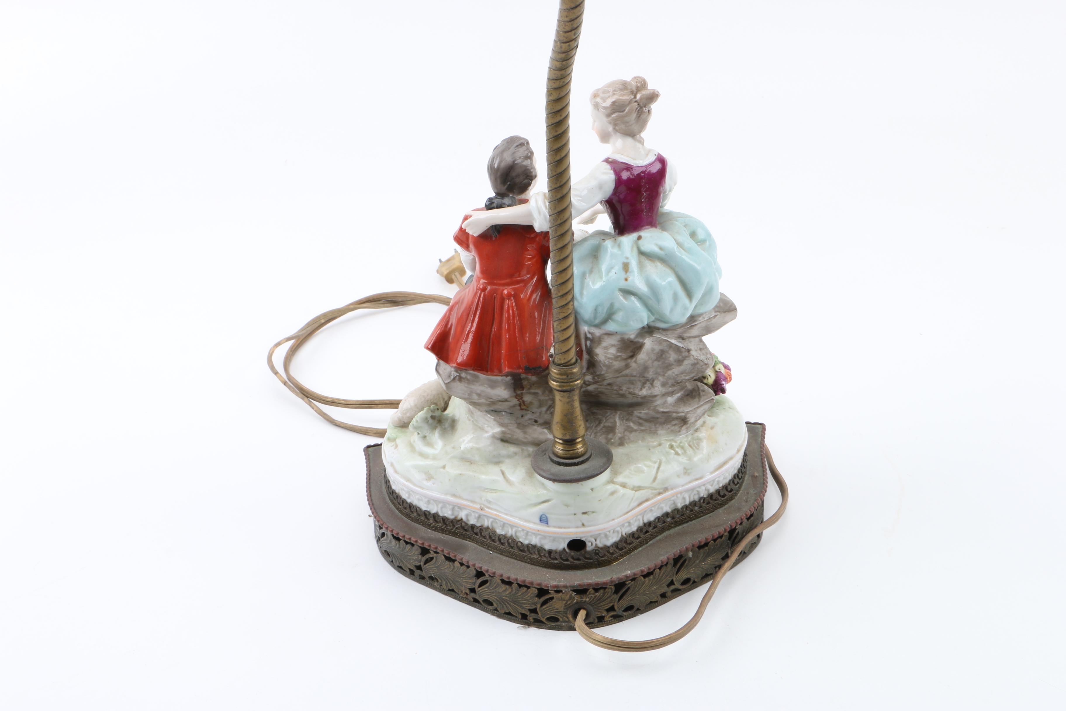 Royal Vienna-Style Porcelain Figural Tableau Lamp
