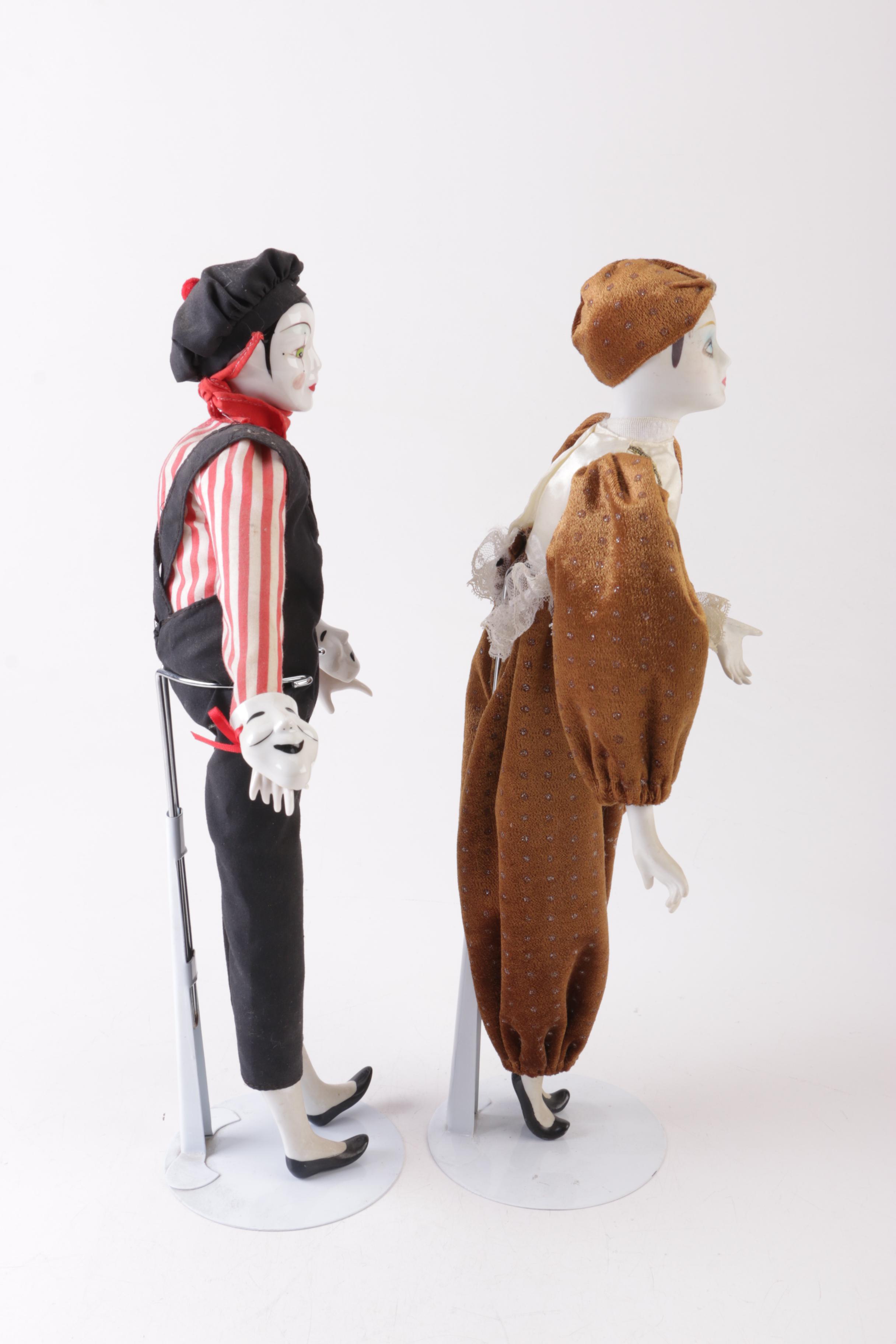 Vintage Porcelain Pierrot Mime Dolls