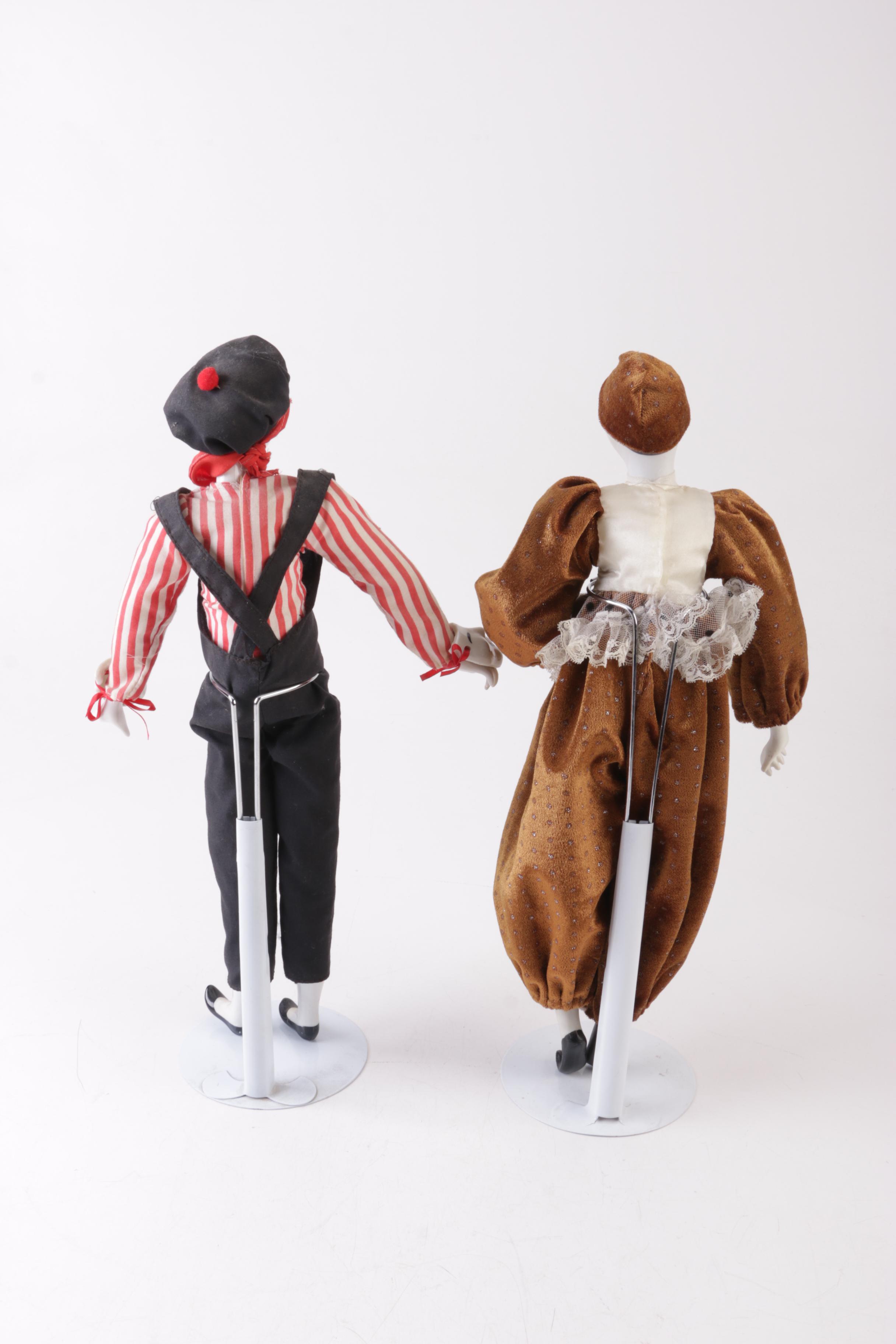 Vintage Porcelain Pierrot Mime Dolls