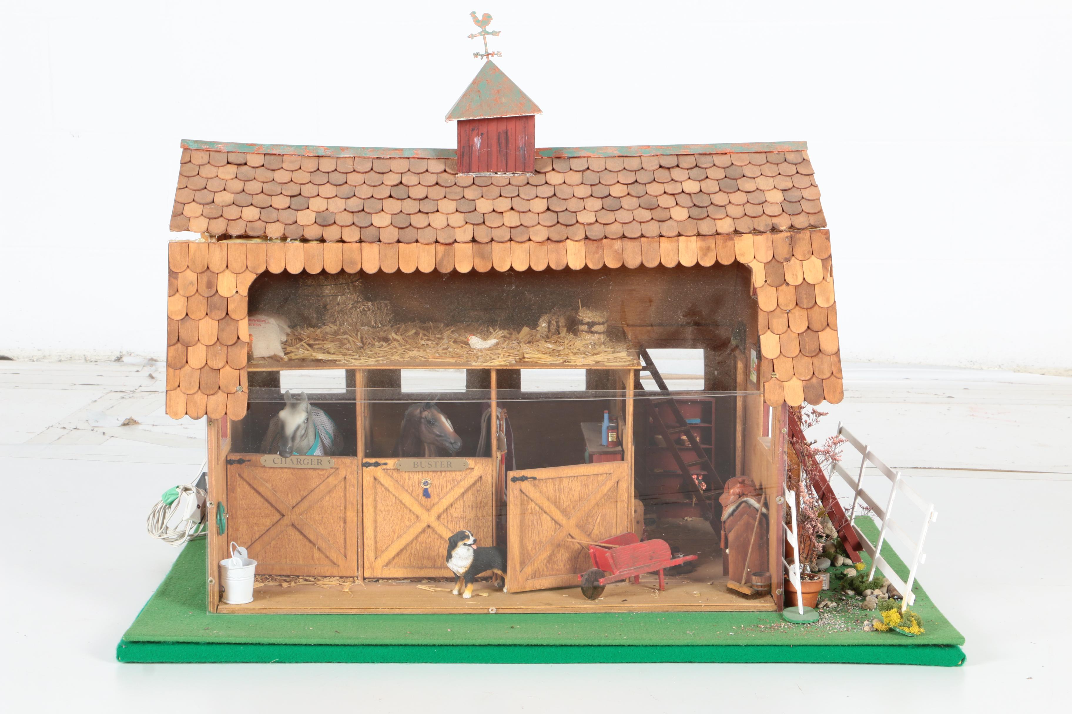 Handcrafted Miniature Barn Scene by Charles Tebelman