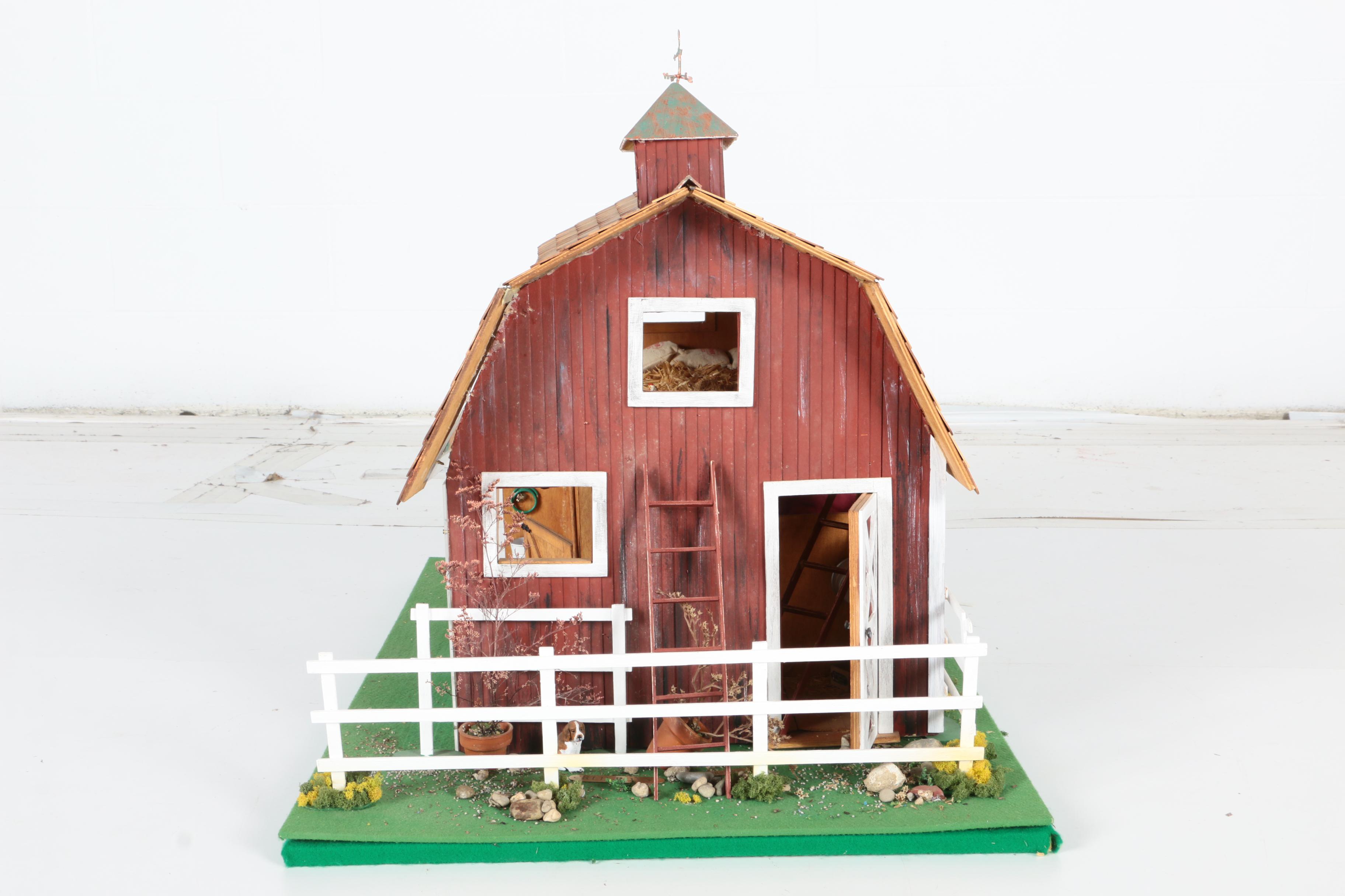 Handcrafted Miniature Barn Scene by Charles Tebelman