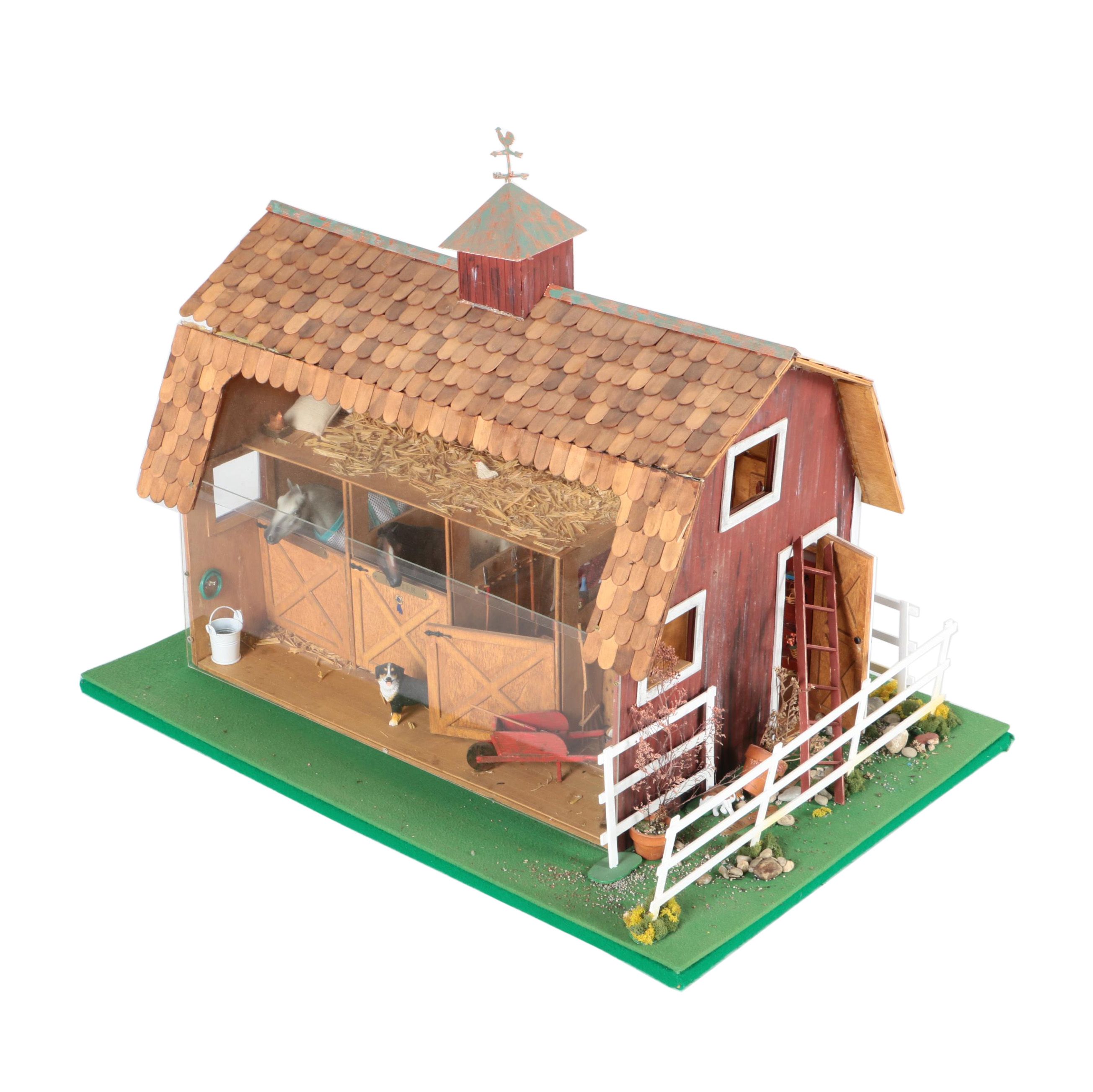 Handcrafted Miniature Barn Scene by Charles Tebelman