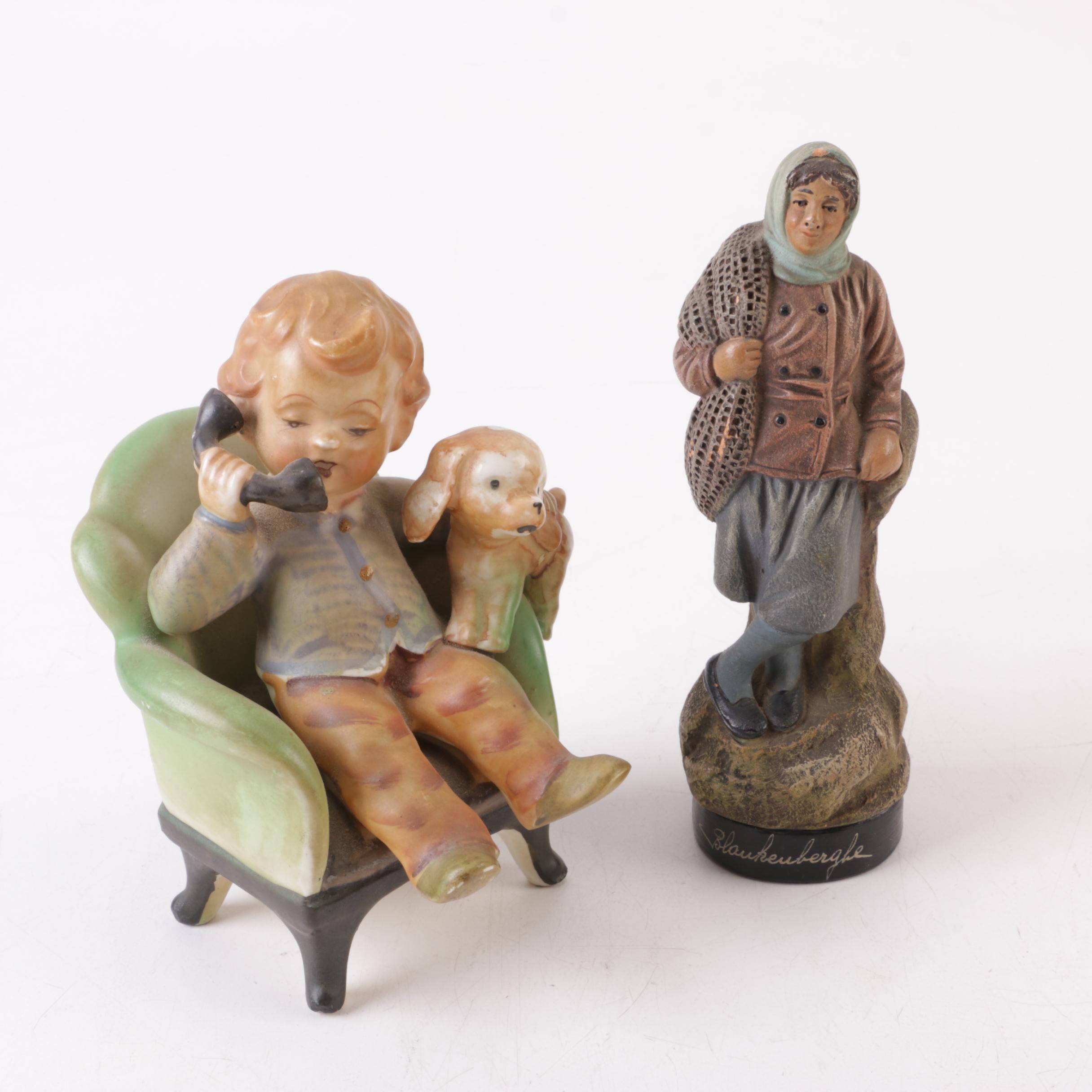 Vintage "Blaukeubergle" and Boy on Phone Figurines