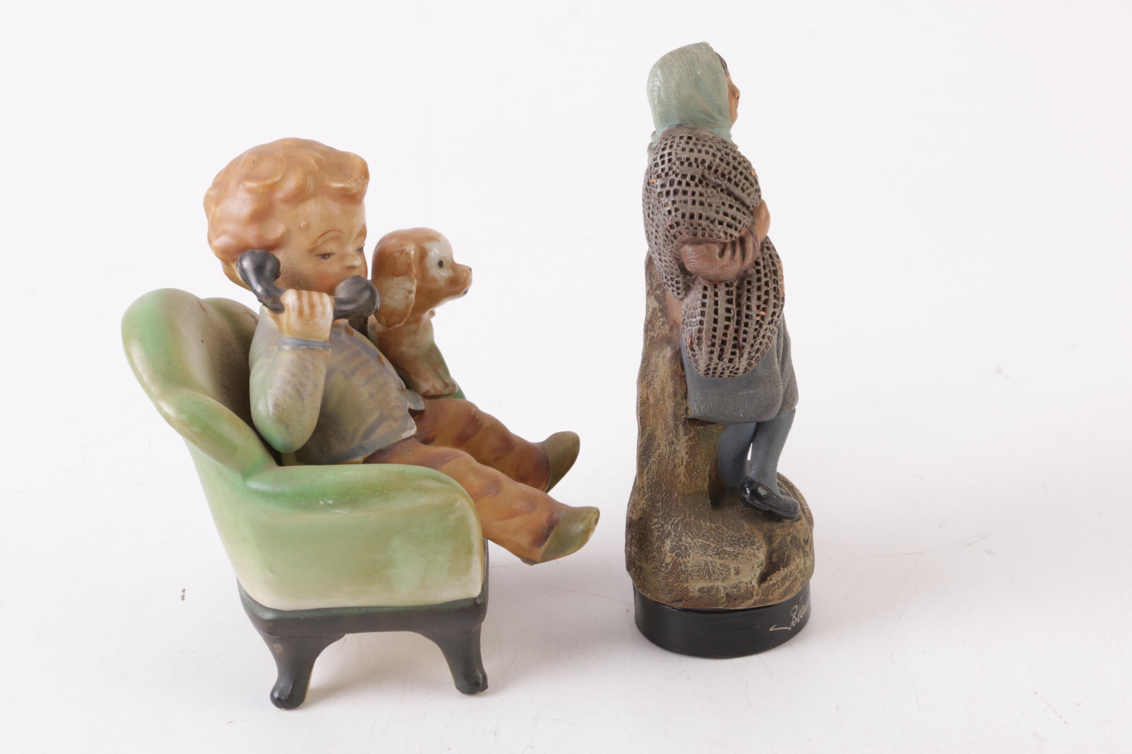 Vintage "Blaukeubergle" and Boy on Phone Figurines