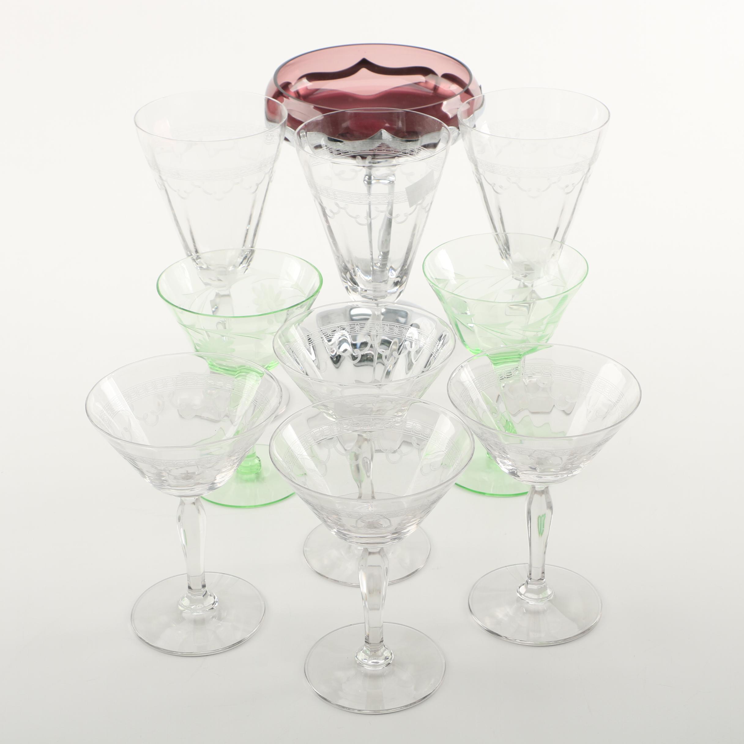 Farber Bros. Compote and Mixed Glass Stemware