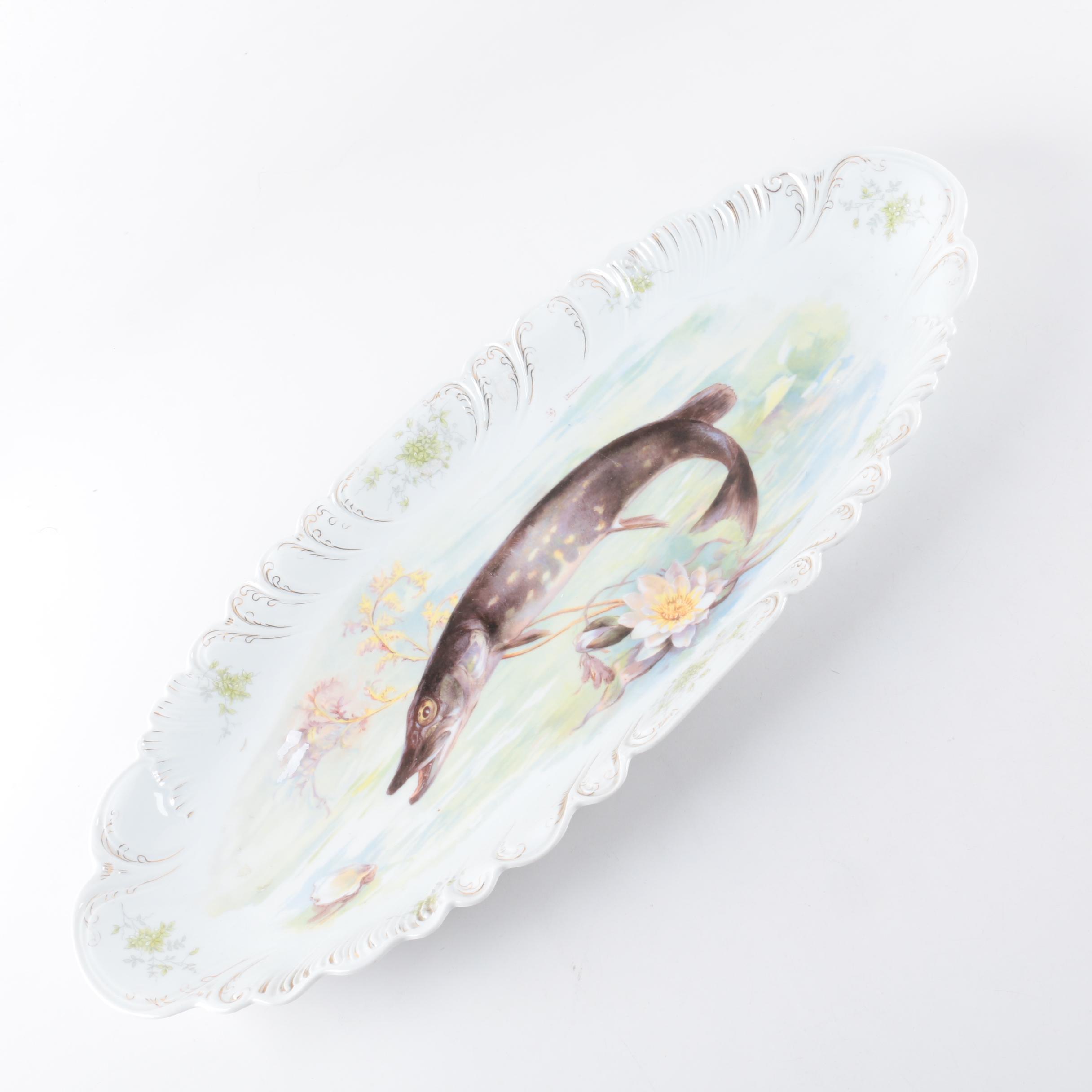 Antique Z. S. & Co. Bavarian Fish Platter 1880-1918 and Haviland Sauce Boat 1882