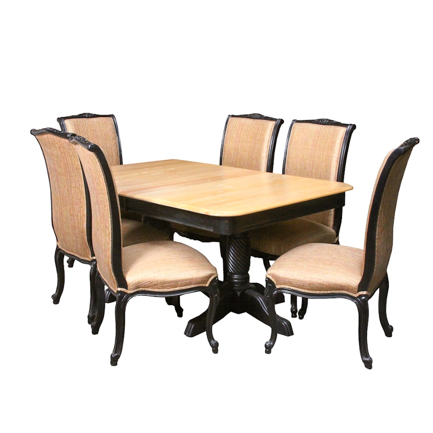 Double Pedestal "Merisier" Dining Table and Chairs