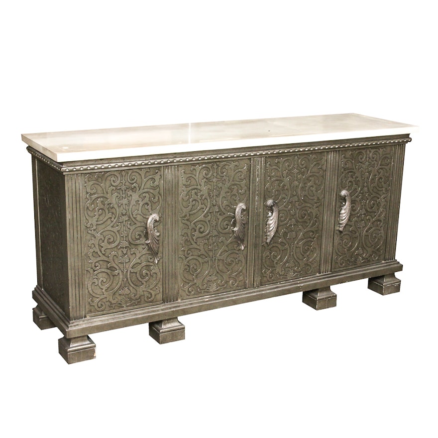 Metallic Credenza with Faux Stone Top