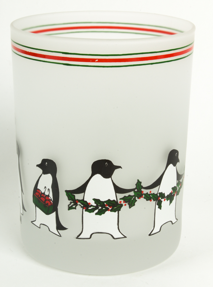 Neiman Marcus Frosted Penguin Tumblers, Christmas Napkins, and Drink Stirrers