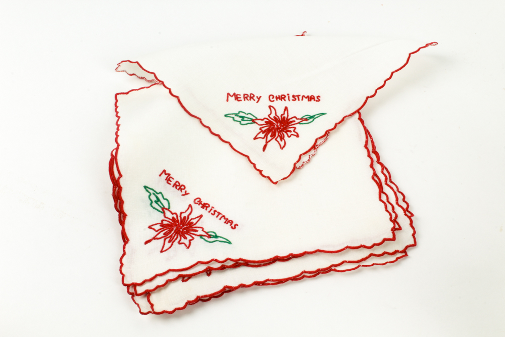 Neiman Marcus Frosted Penguin Tumblers, Christmas Napkins, and Drink Stirrers