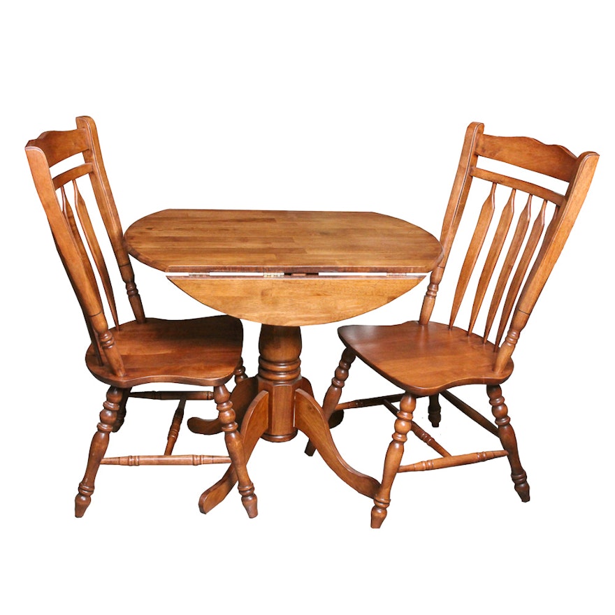 Colonial Style Drop-Leaf Dining Table and Two Chairs