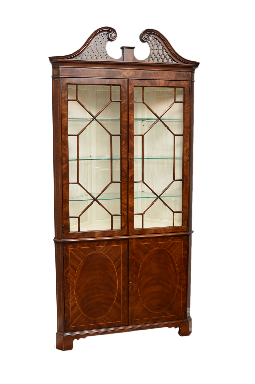 Chippendale Style Lighted Corner Cabinet