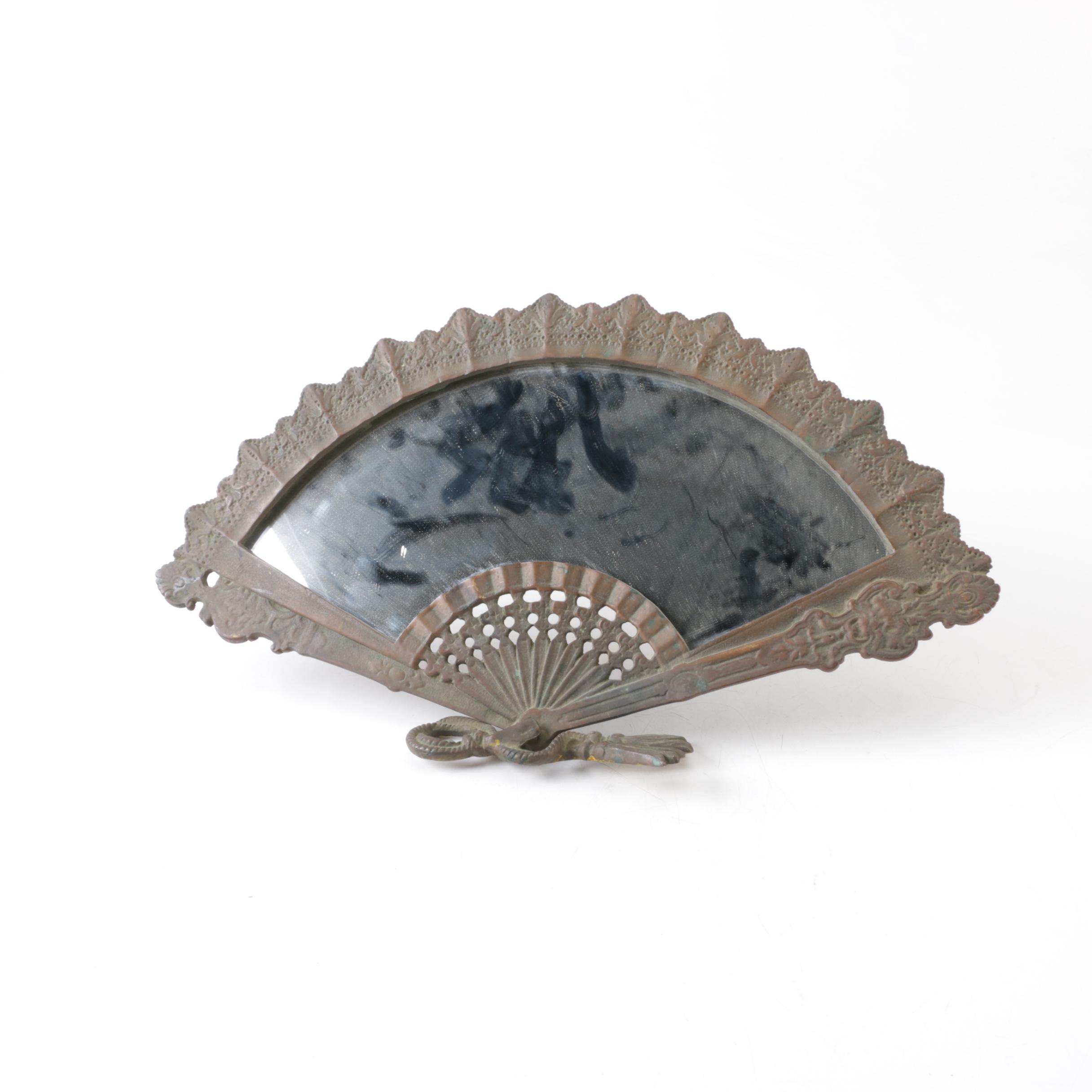 Vintage Metal Framed Fan Shaped Decorative Mirror