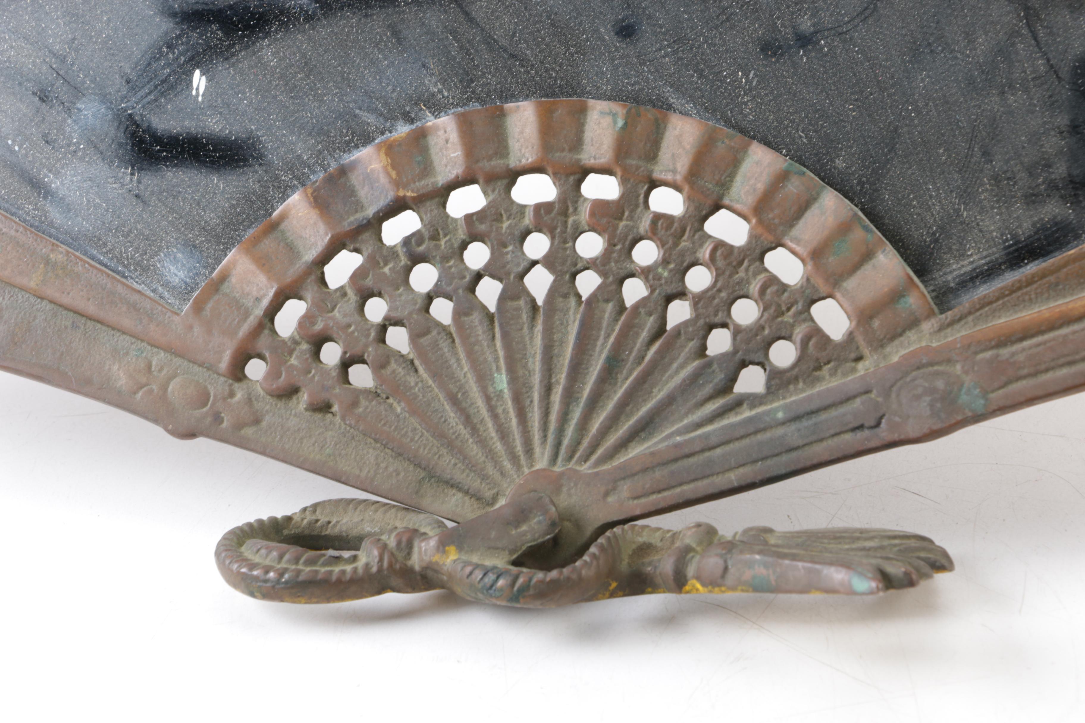 Vintage Metal Framed Fan Shaped Decorative Mirror