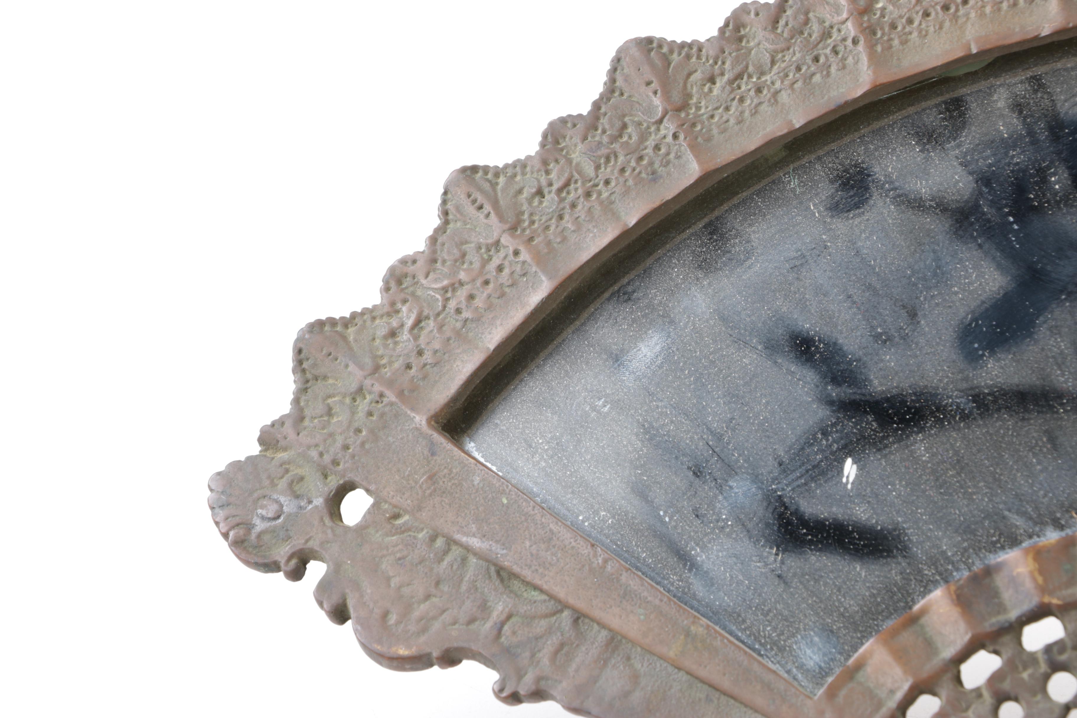 Vintage Metal Framed Fan Shaped Decorative Mirror