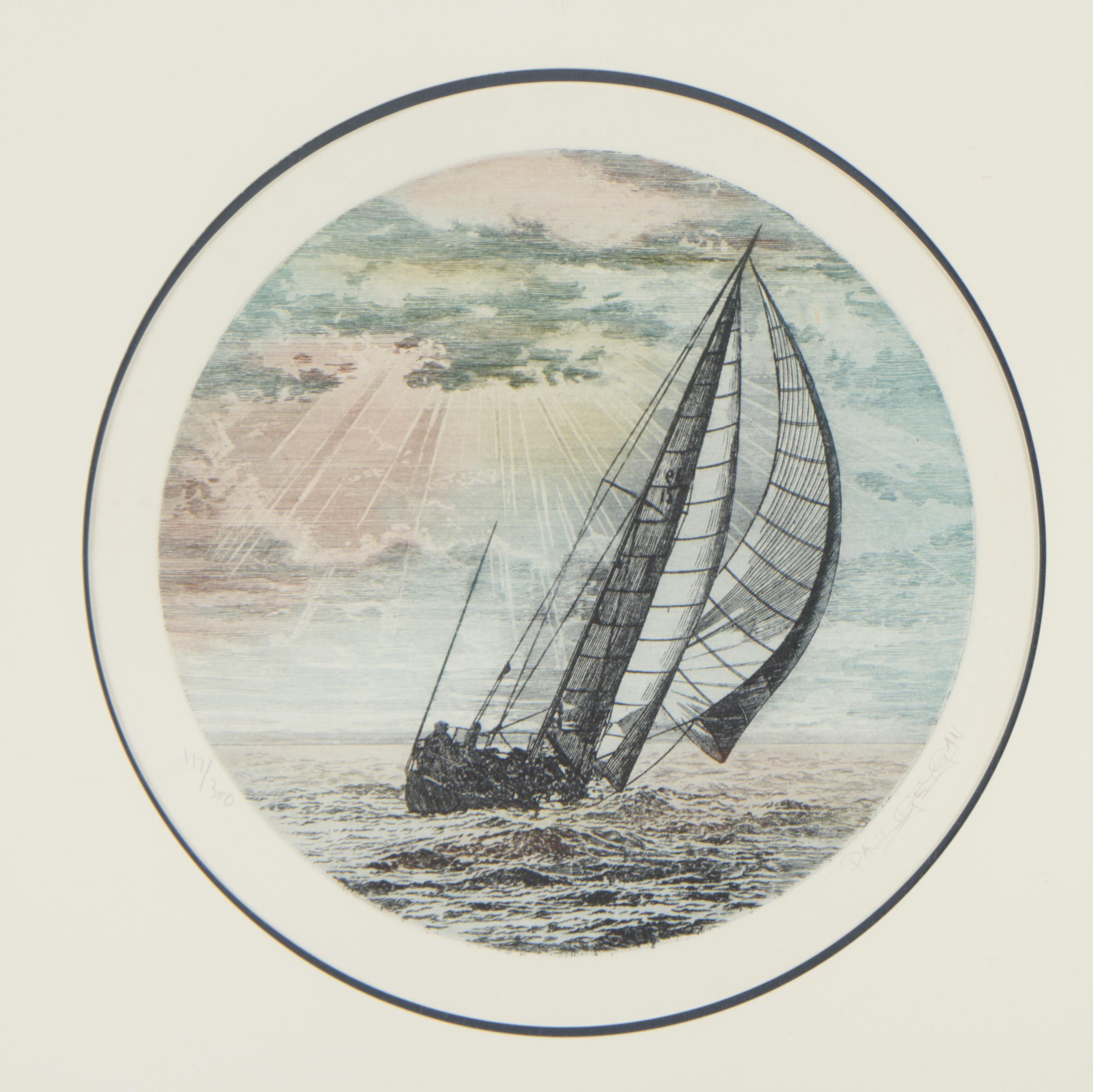 Paul Geygan Colored Engraving "Evening Sail"