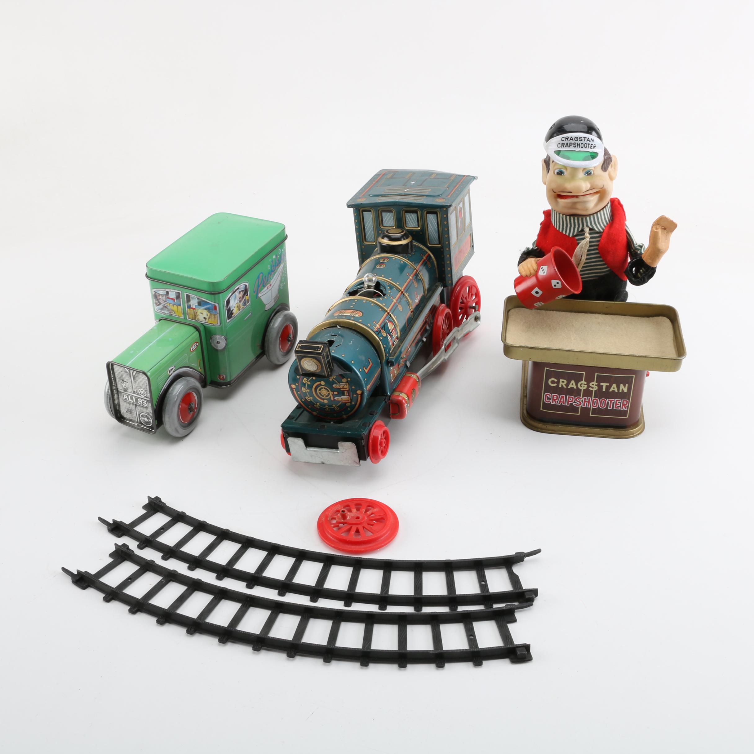 Tin Litho Toys and Train Track