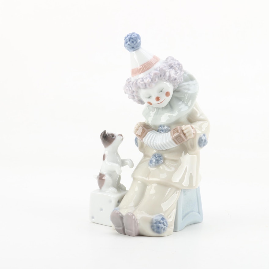 Lladro "Pierrot With Concertina" Porcelain Clown Figurine