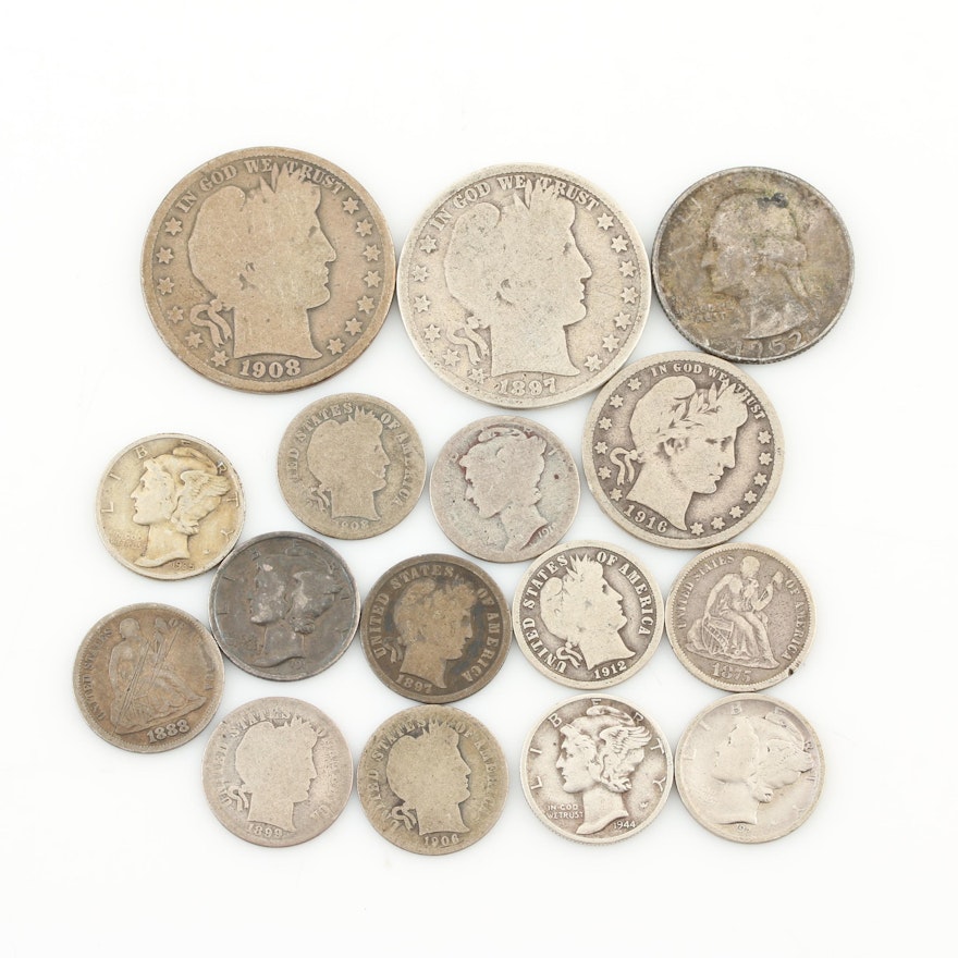 Sixteen Antique to Vintage U.S. Silver Coins