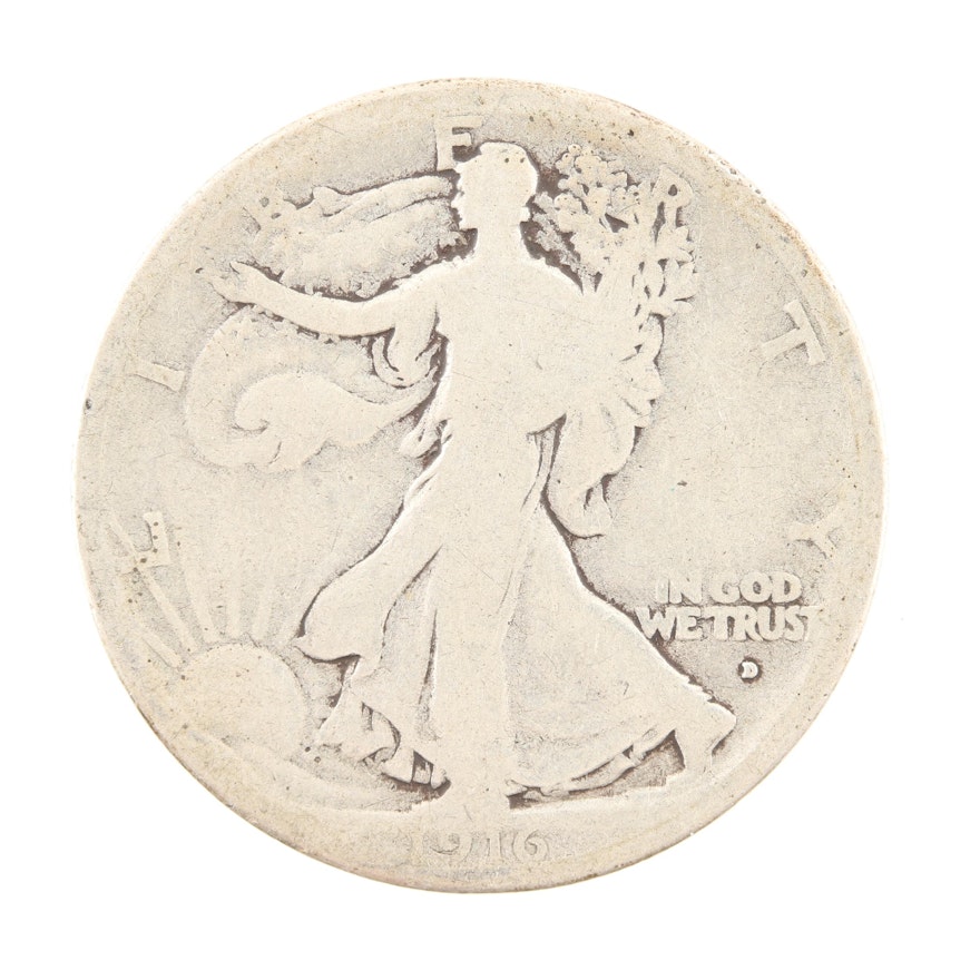 1916-D Walking Liberty Silver Half Dollar, Obverse Mintmark Variety